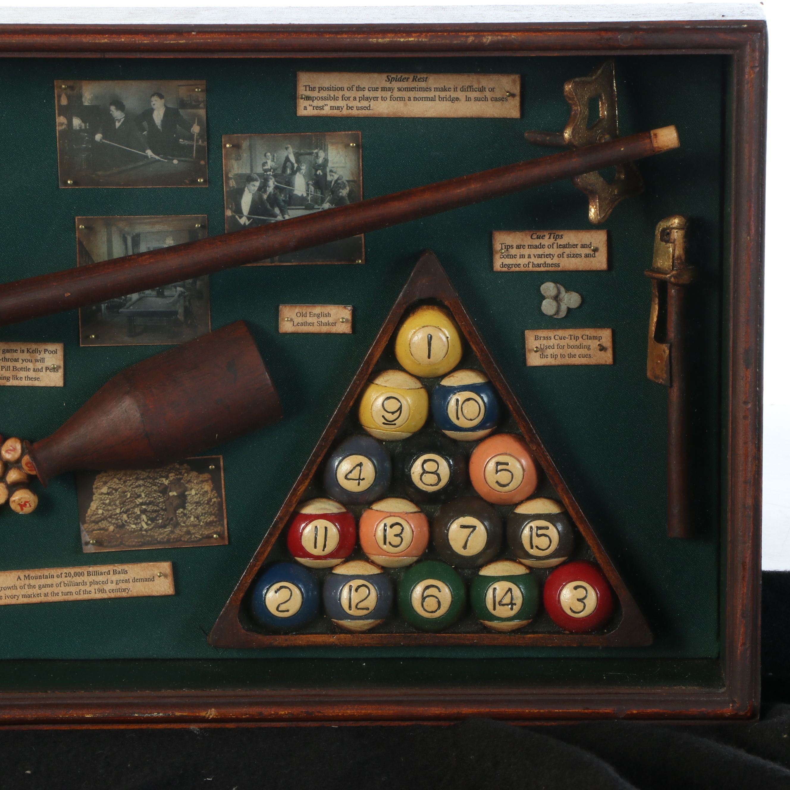 Pool Hall Display "Billiards History" Assemblage Shadow Box