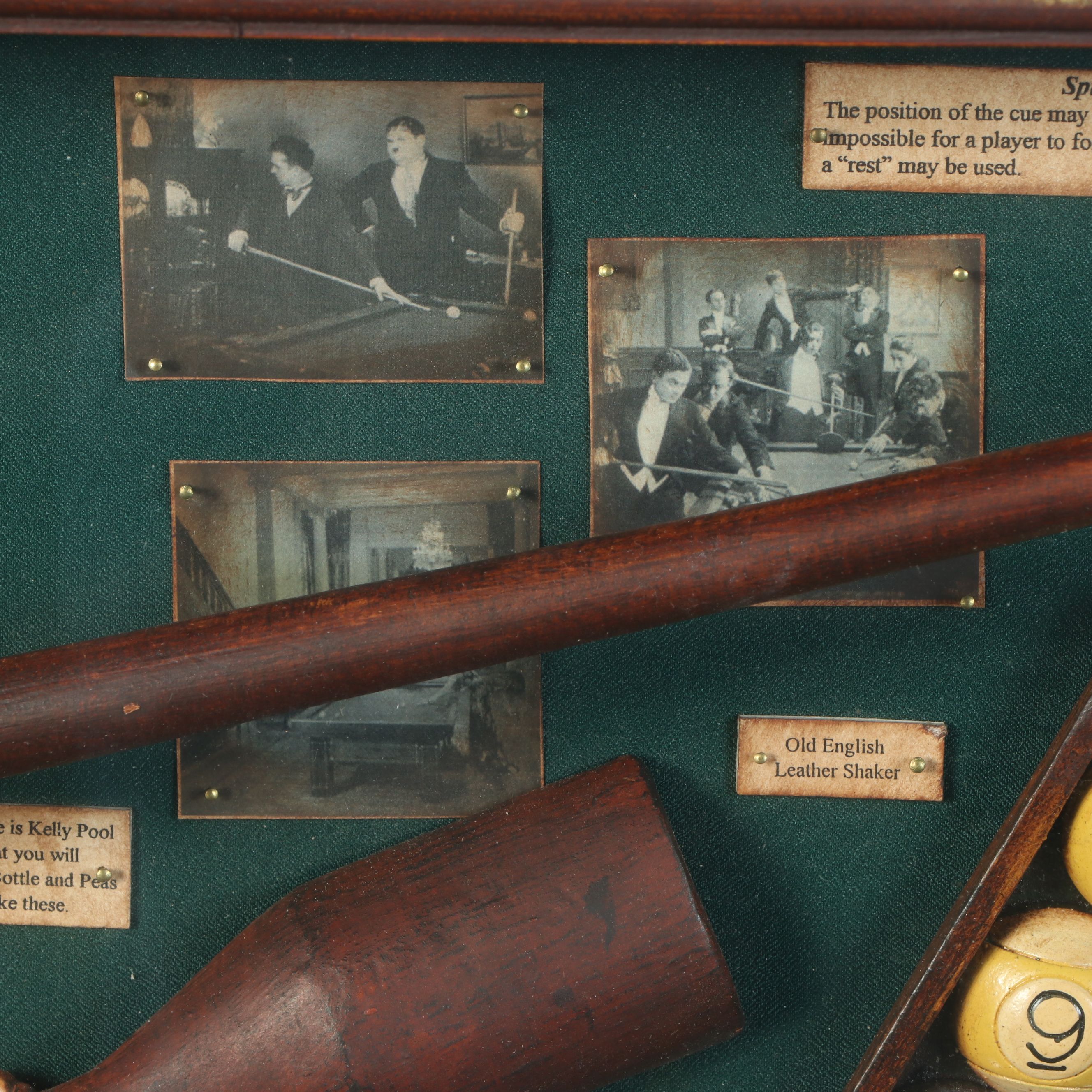 Pool Hall Display "Billiards History" Assemblage Shadow Box