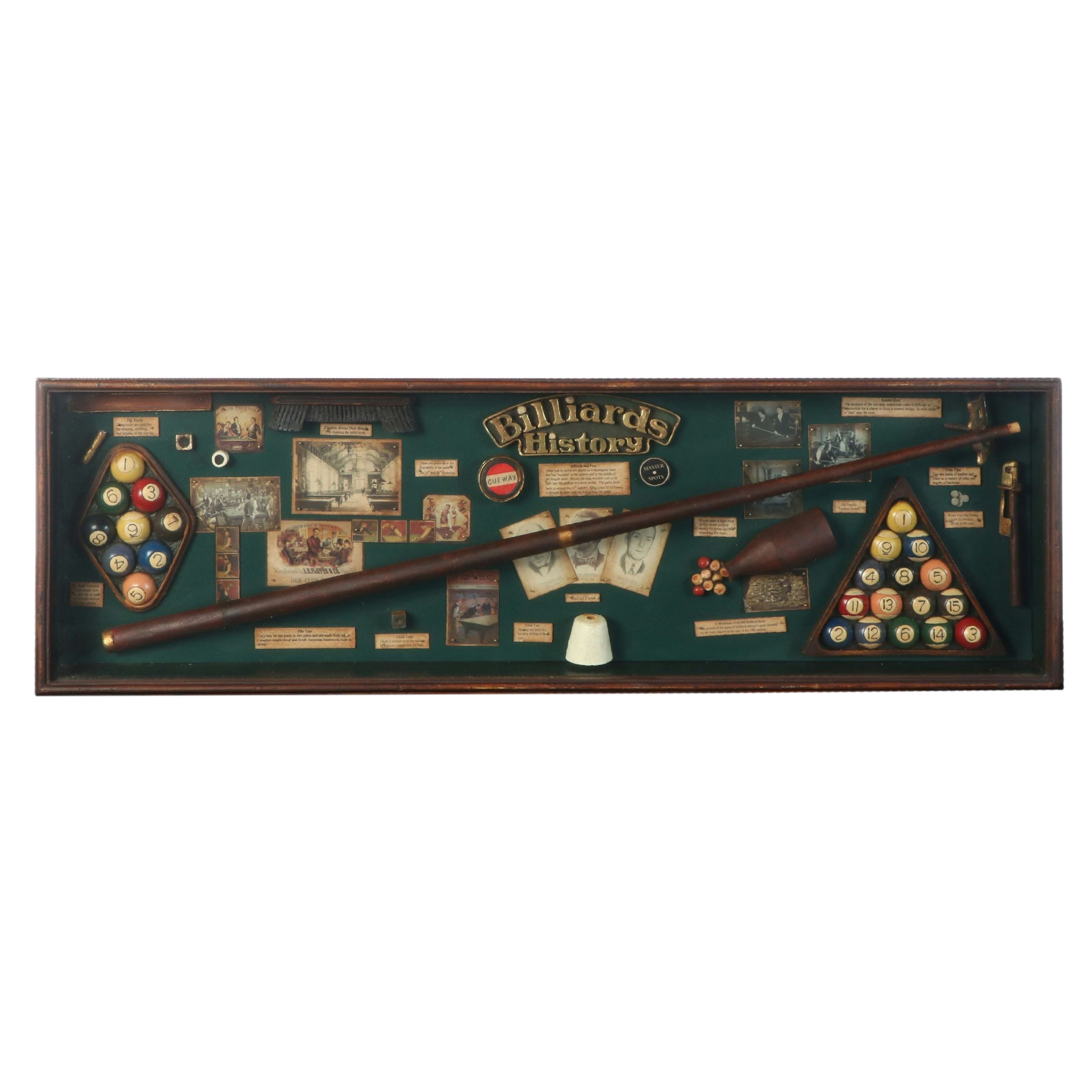 Pool Hall Display "Billiards History" Assemblage Shadow Box