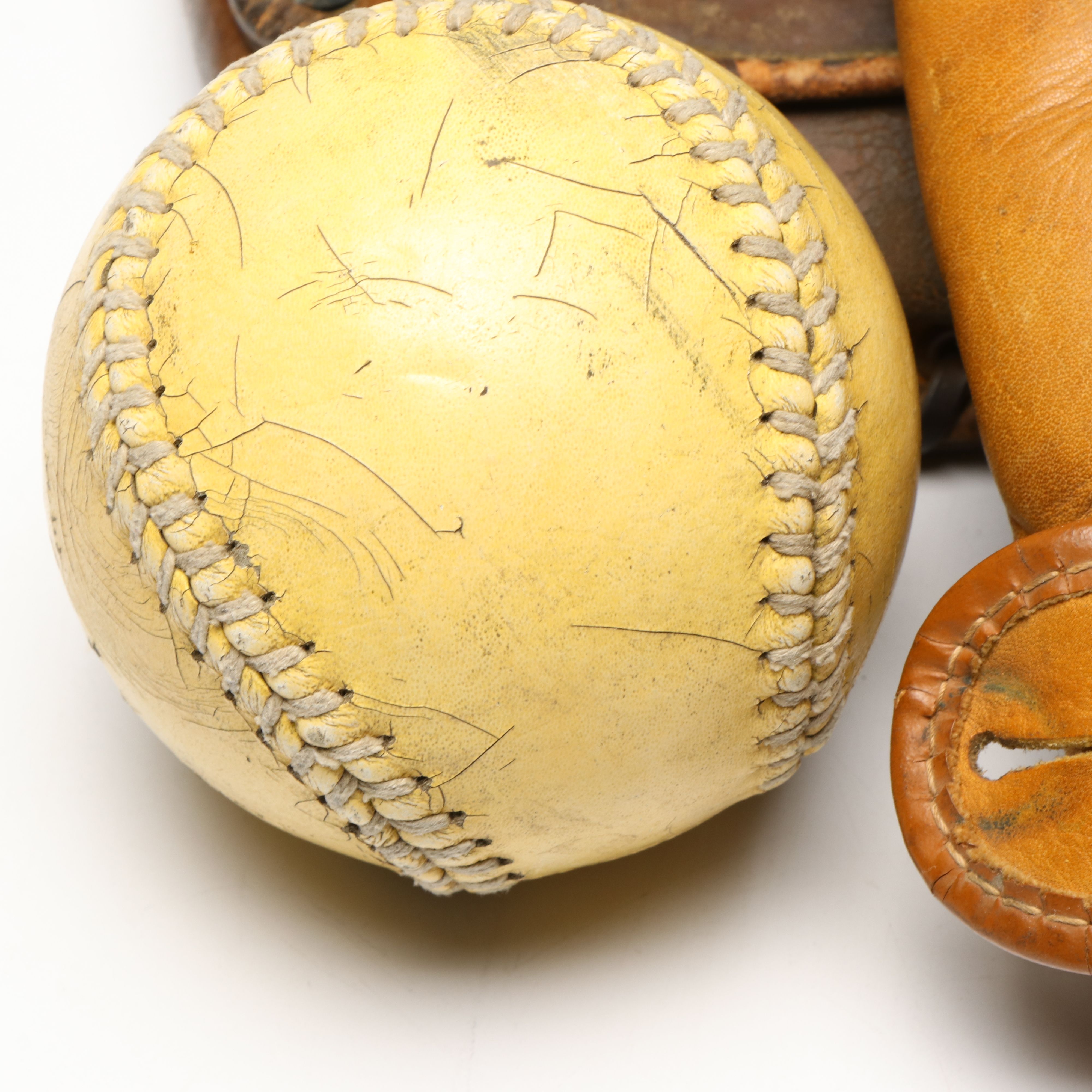 J.C. Higgins and Rawlings Baseball Gloves with Felt Ribbon and Vintage Baseball