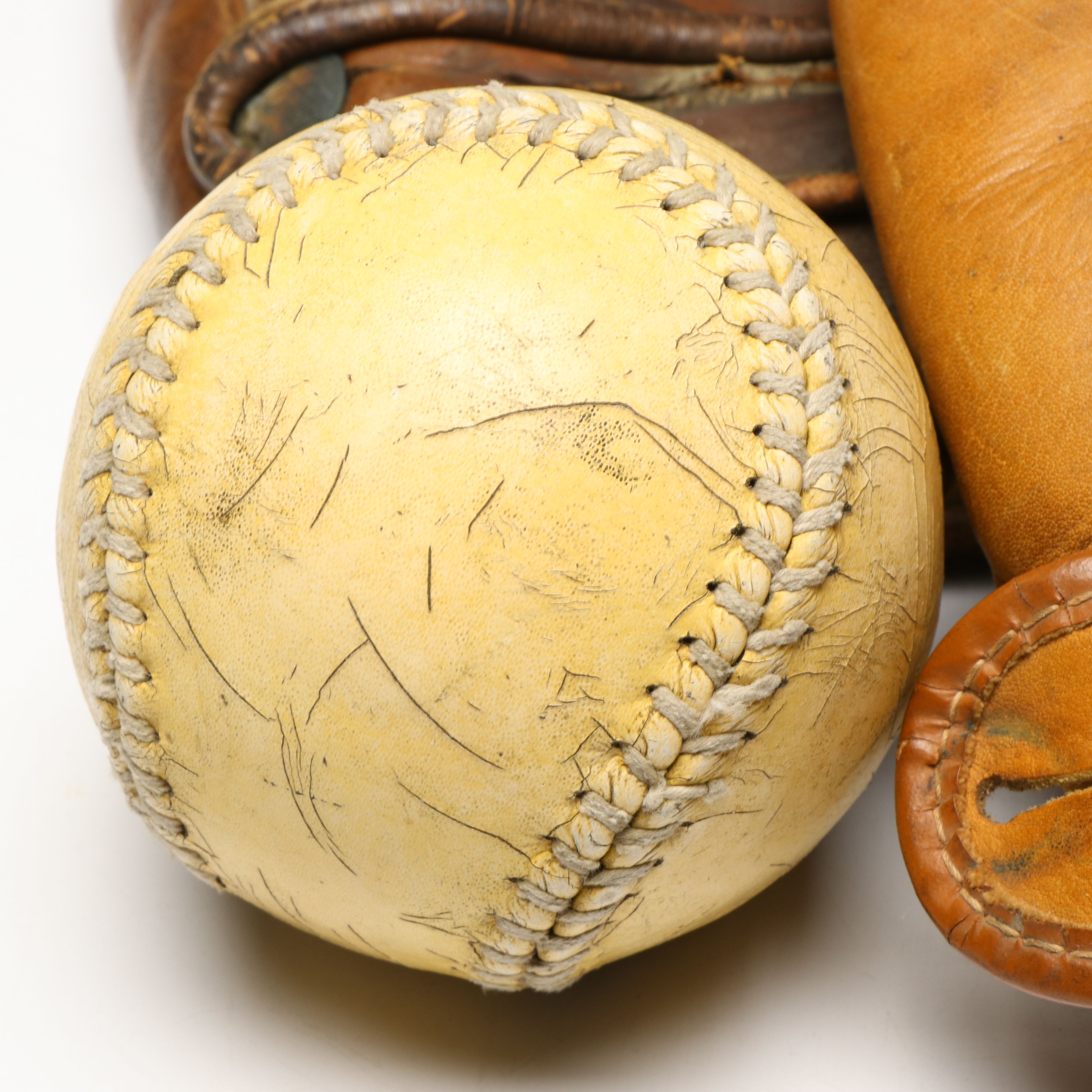 J.C. Higgins and Rawlings Baseball Gloves with Felt Ribbon and Vintage Baseball