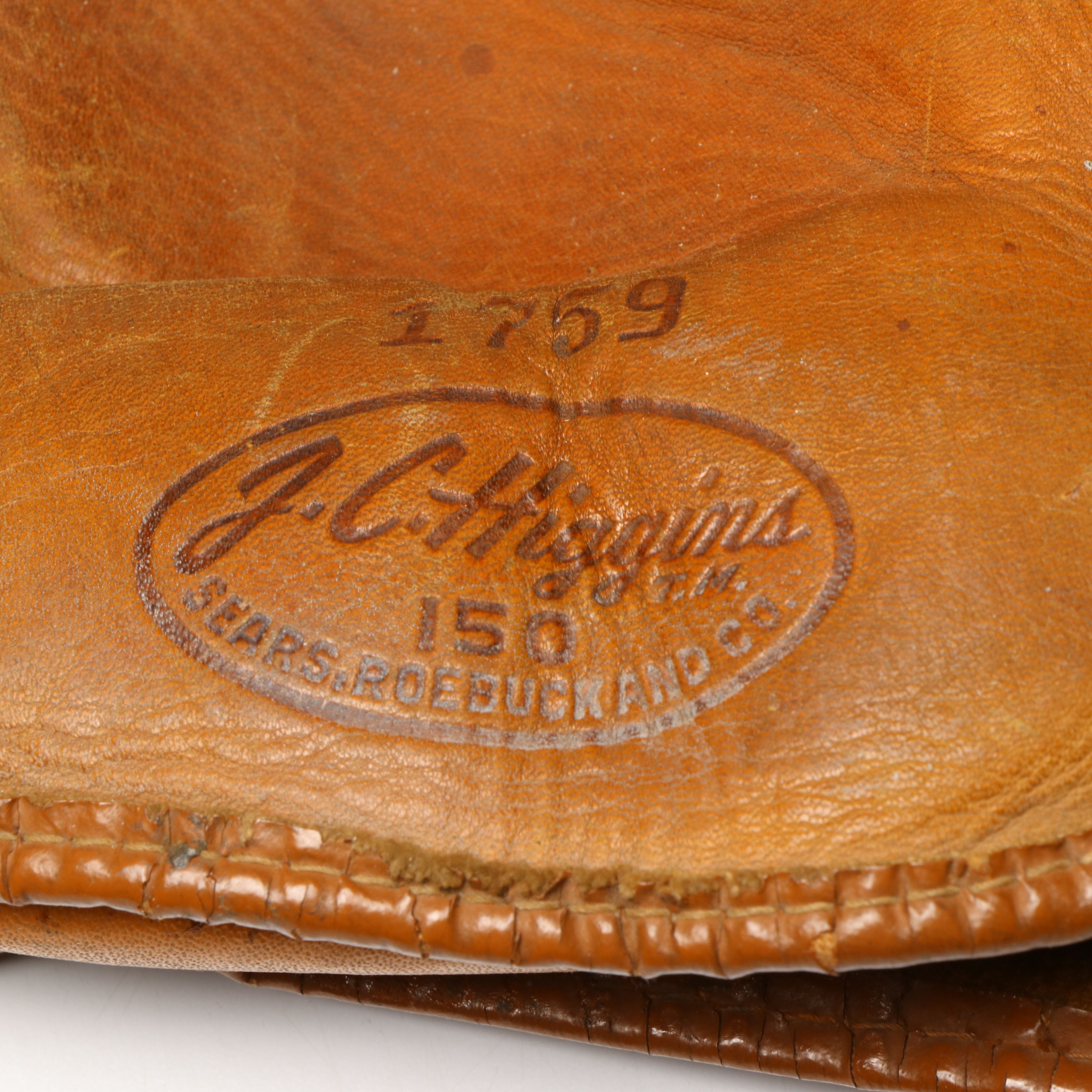 J.C. Higgins and Rawlings Baseball Gloves with Felt Ribbon and Vintage Baseball