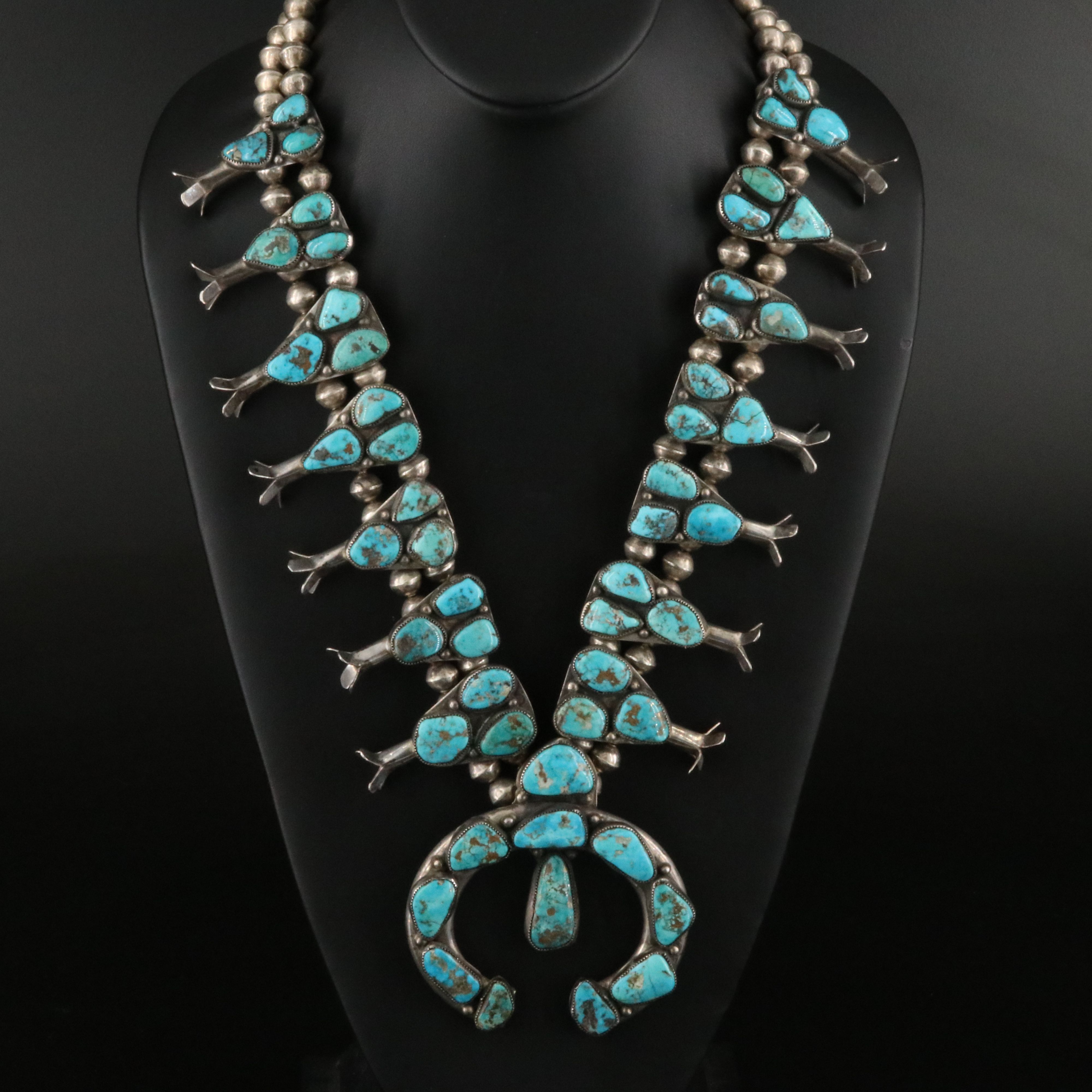 Sterling Turquoise Squash Blossom Necklace