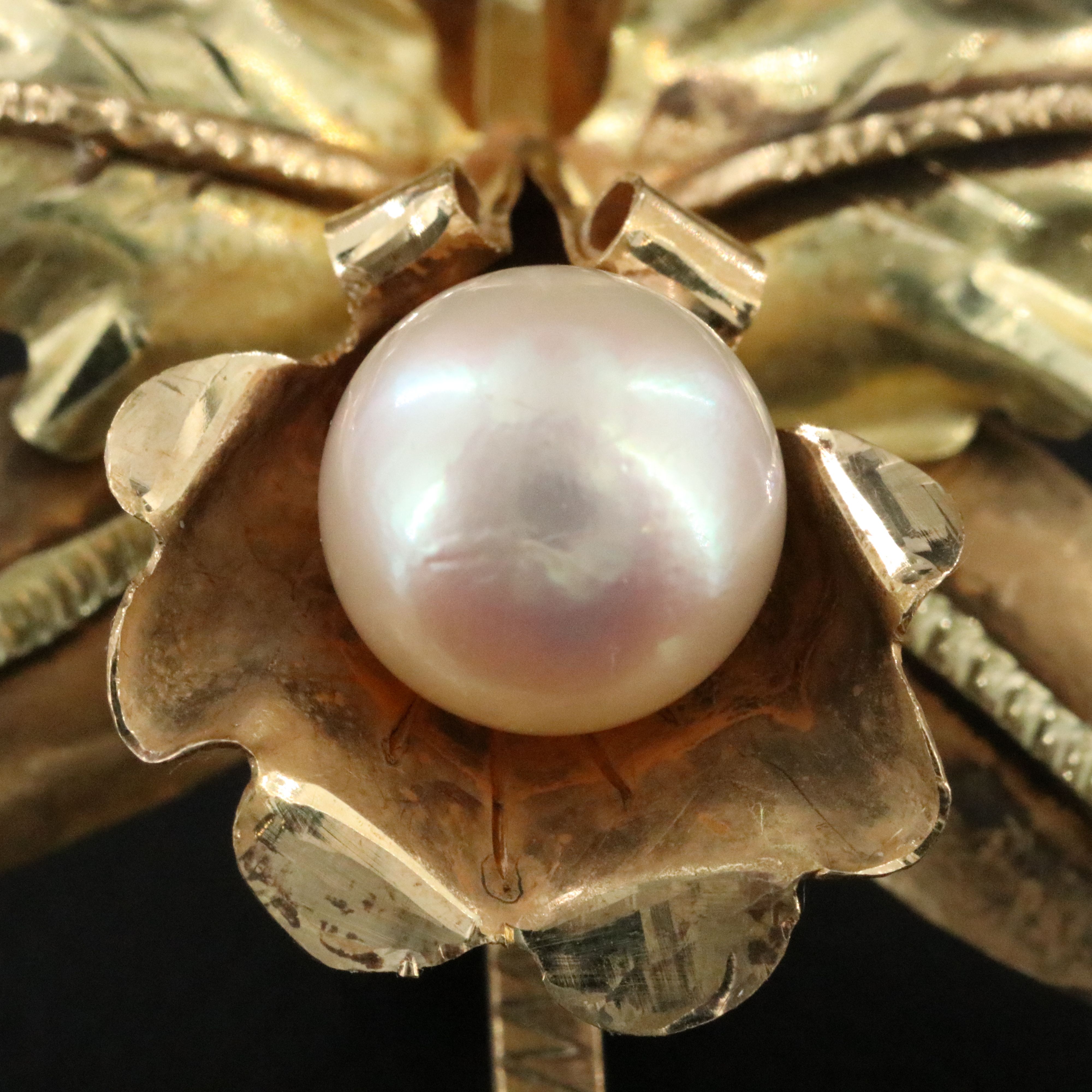 18K Pearl Cattleya Orchid Brooch Vintage