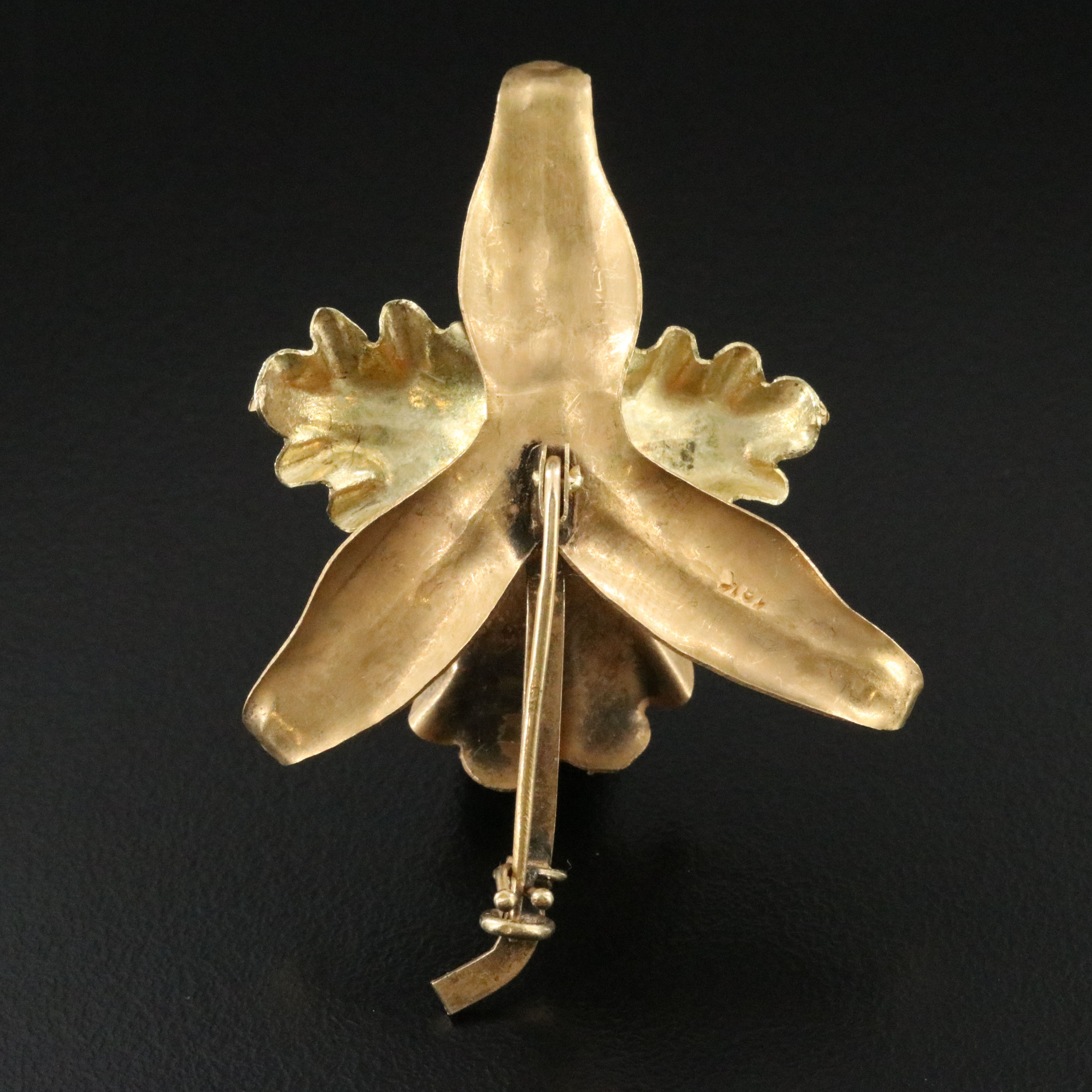 18K Pearl Cattleya Orchid Brooch Vintage