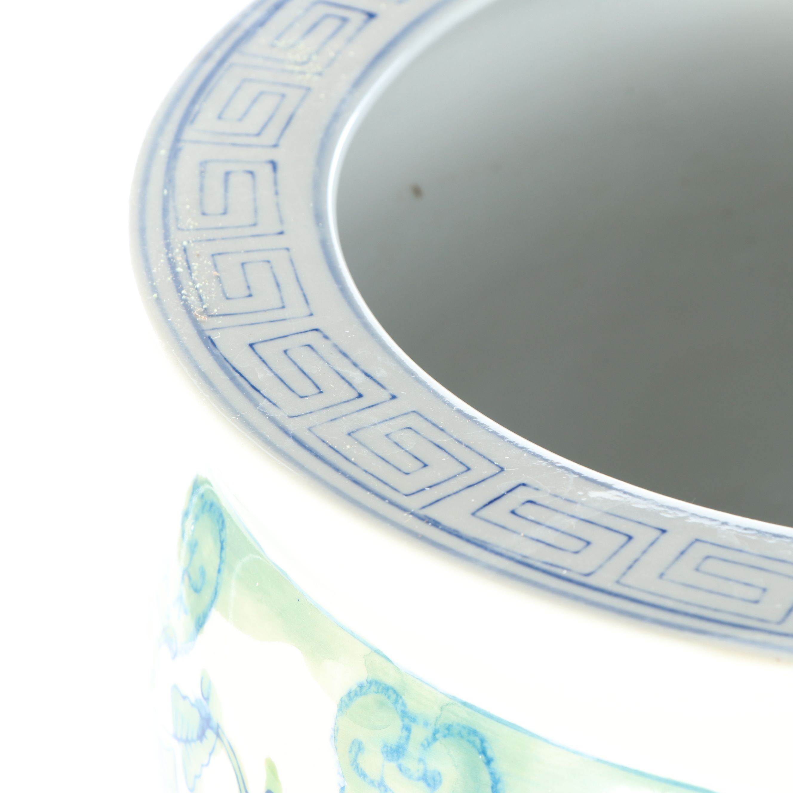 Chinese Porcelain Fishbowl Jardinière with Wood Stand