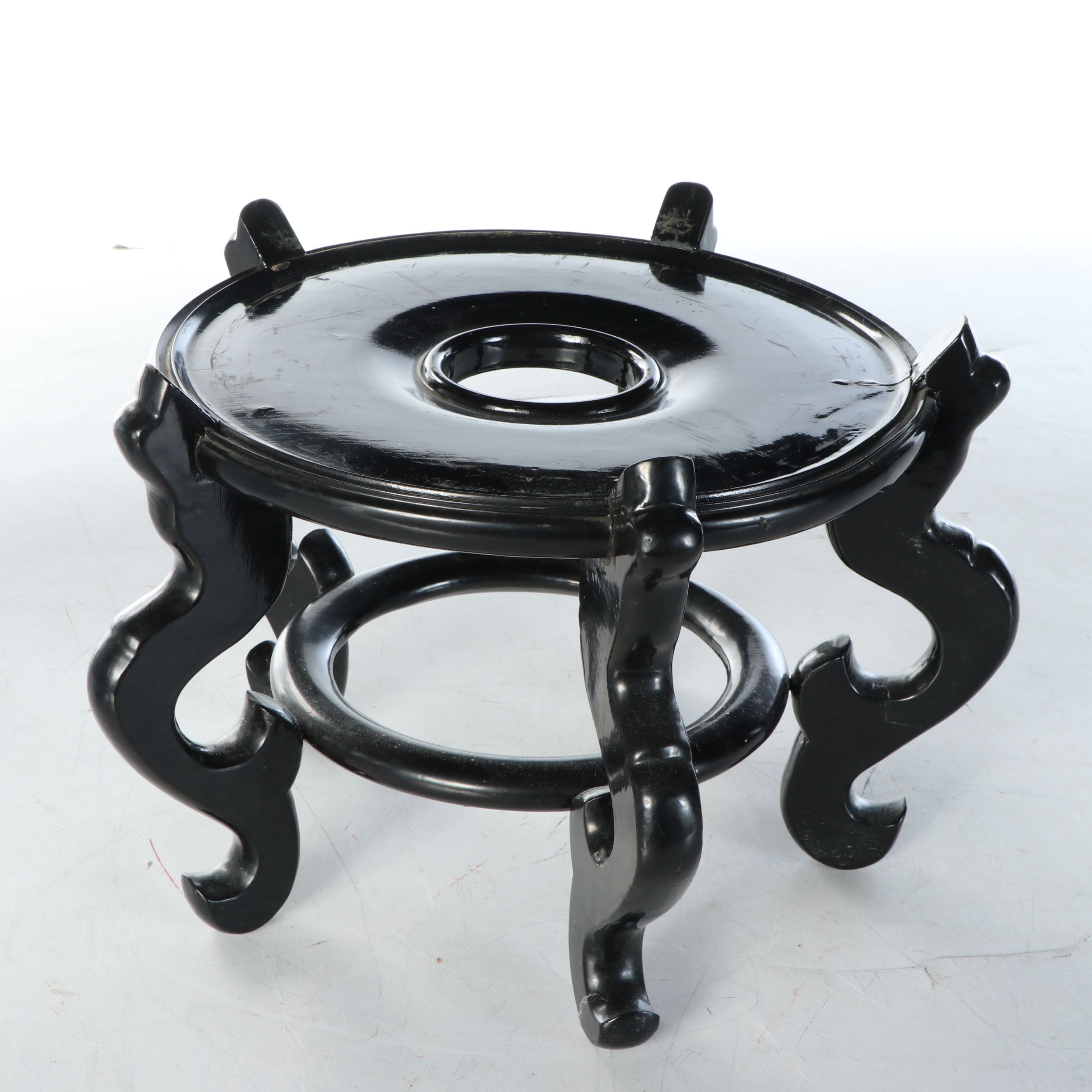 Chinese Porcelain Fishbowl Jardinière with Wood Stand
