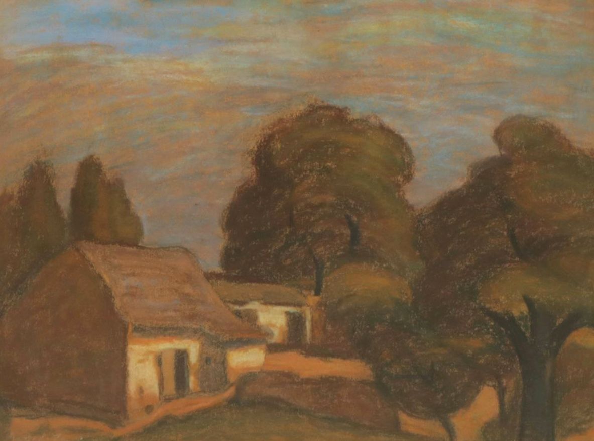 Landscape Oil Painting with Farmhouse Facade Attributed to Hugo Troendle