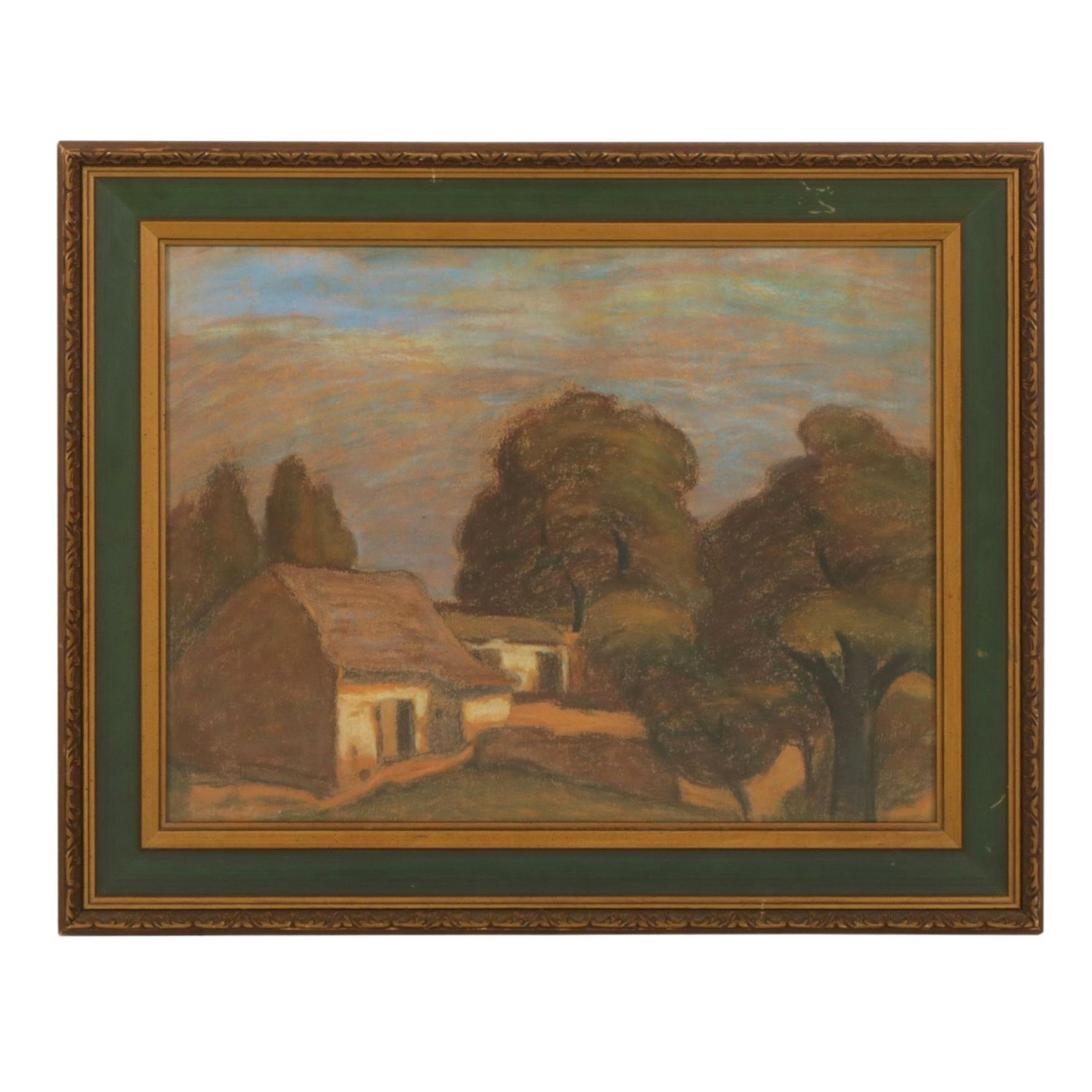Landscape Oil Painting with Farmhouse Facade Attributed to Hugo Troendle