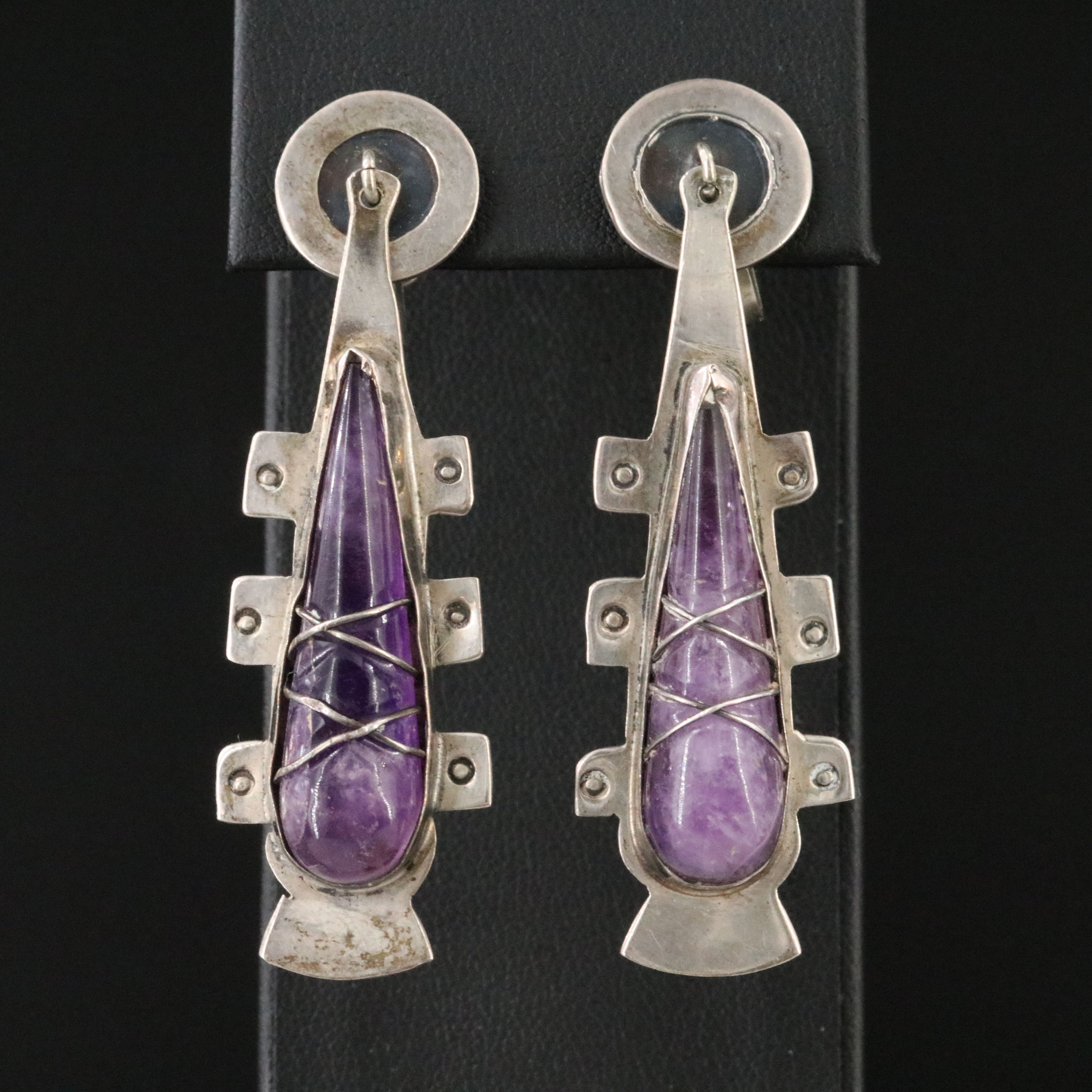 Vintage Mexican Sterling Amethyst Drop Earrings