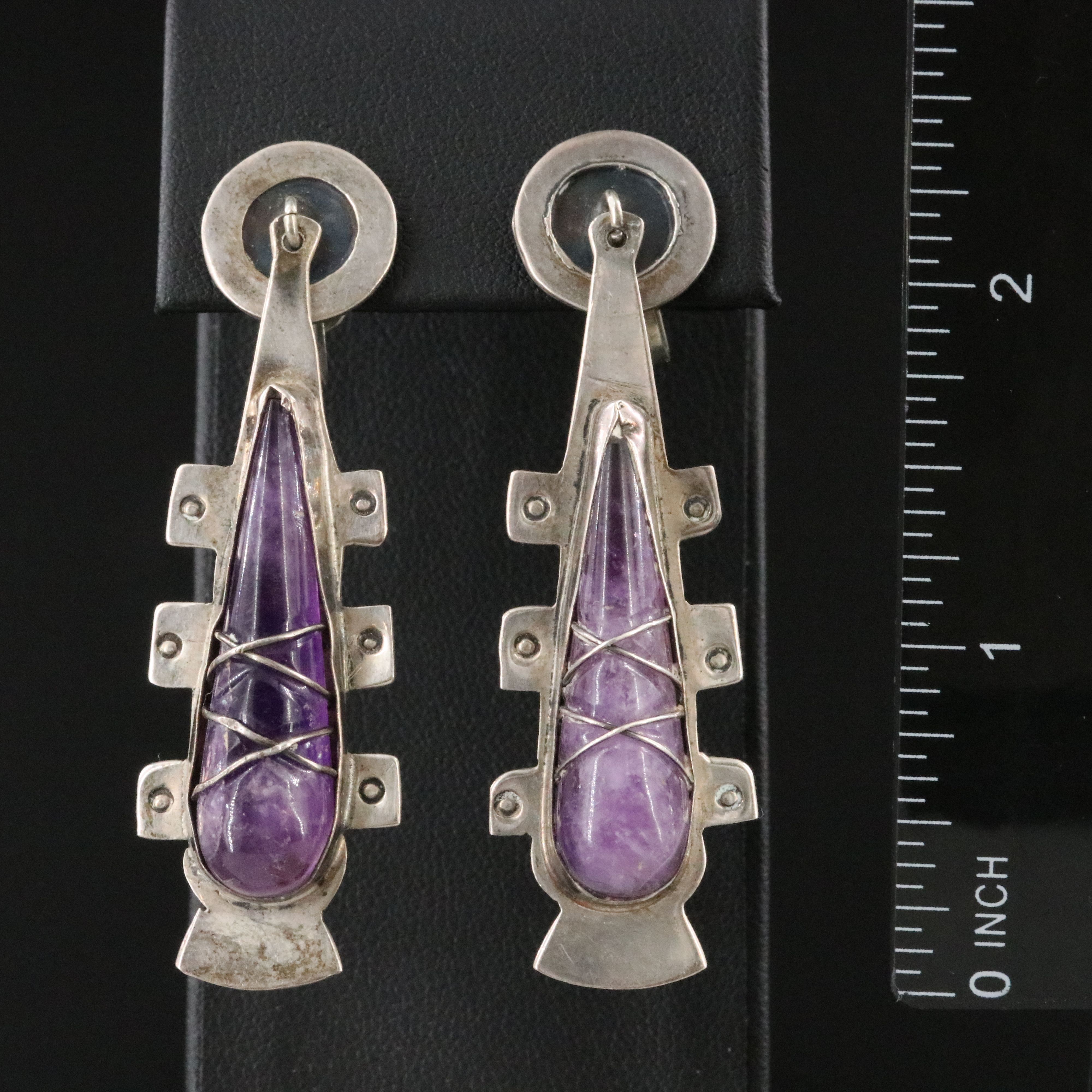 Vintage Mexican Sterling Amethyst Drop Earrings