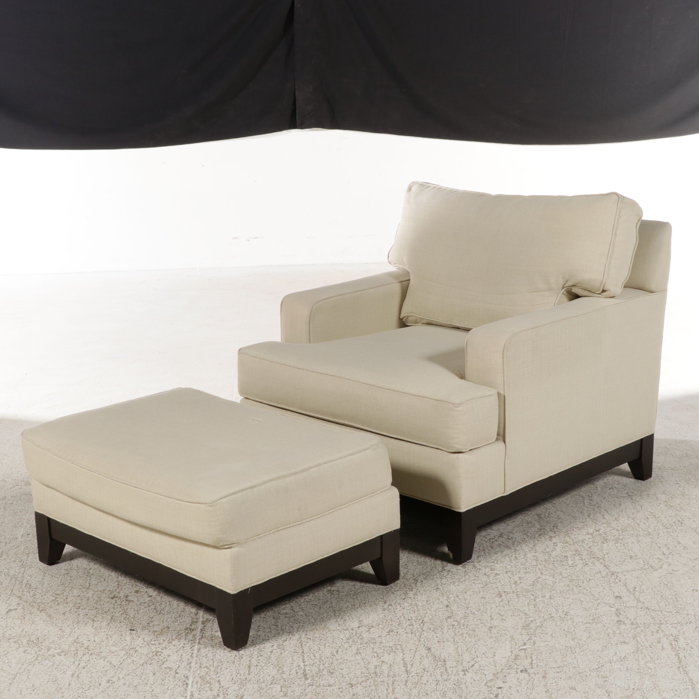 Ethan Allen Upholstered Armchair and Ottoman, 21st Century