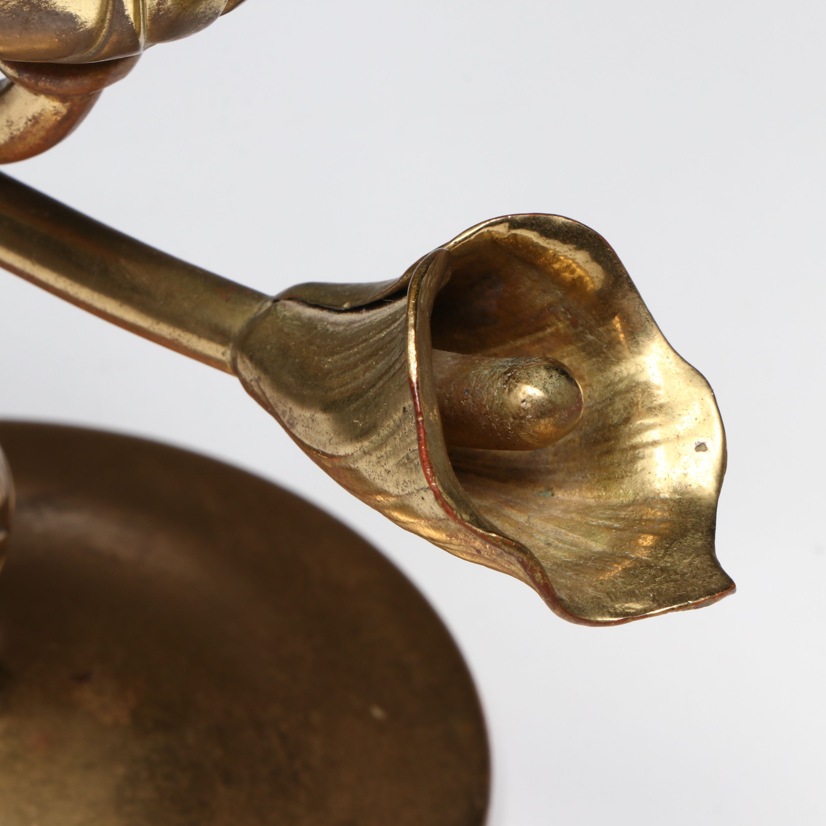 Tiffany Studios Solid Brass Candle Holder with Favrile Glass Shade