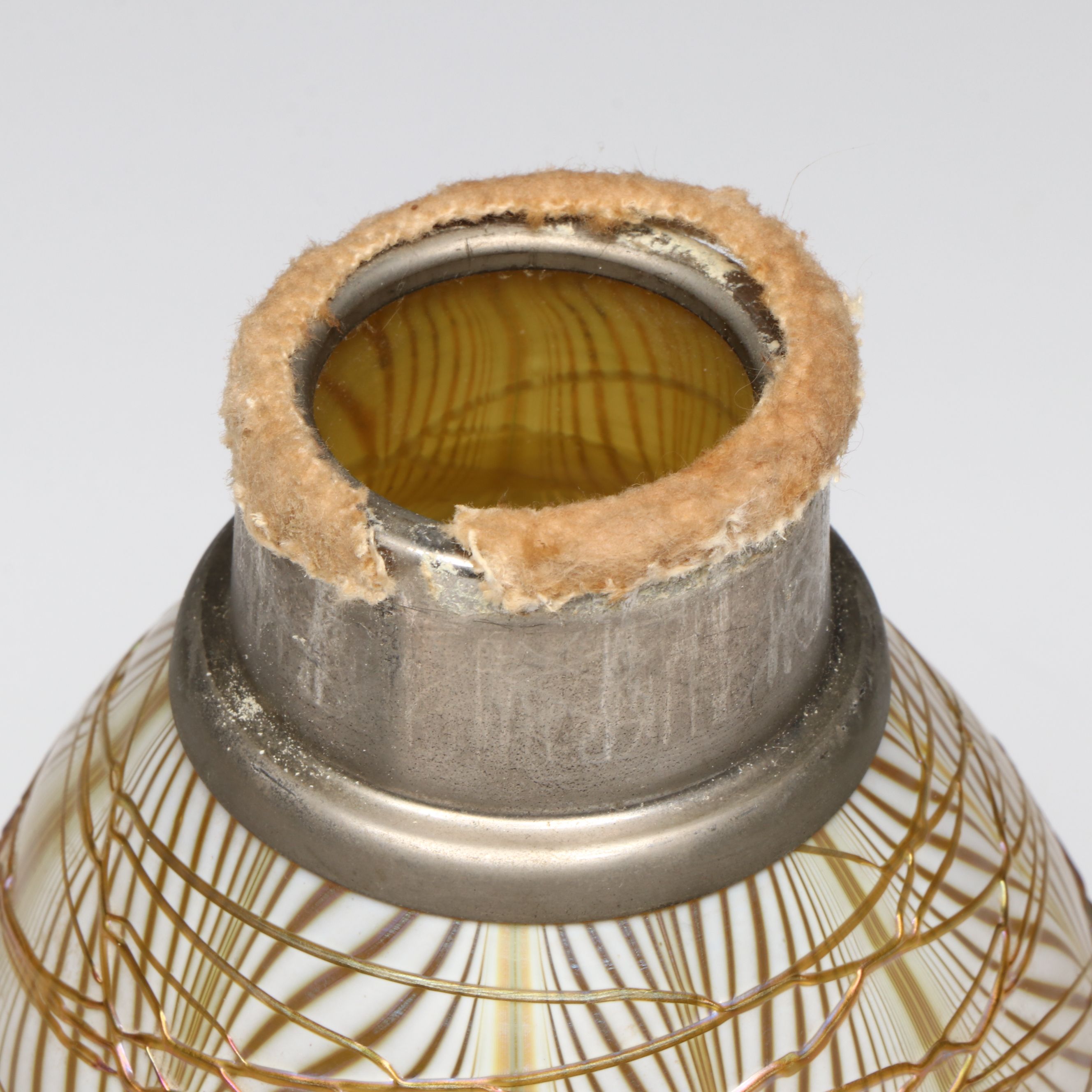 Tiffany Studios Solid Brass Candle Holder with Favrile Glass Shade