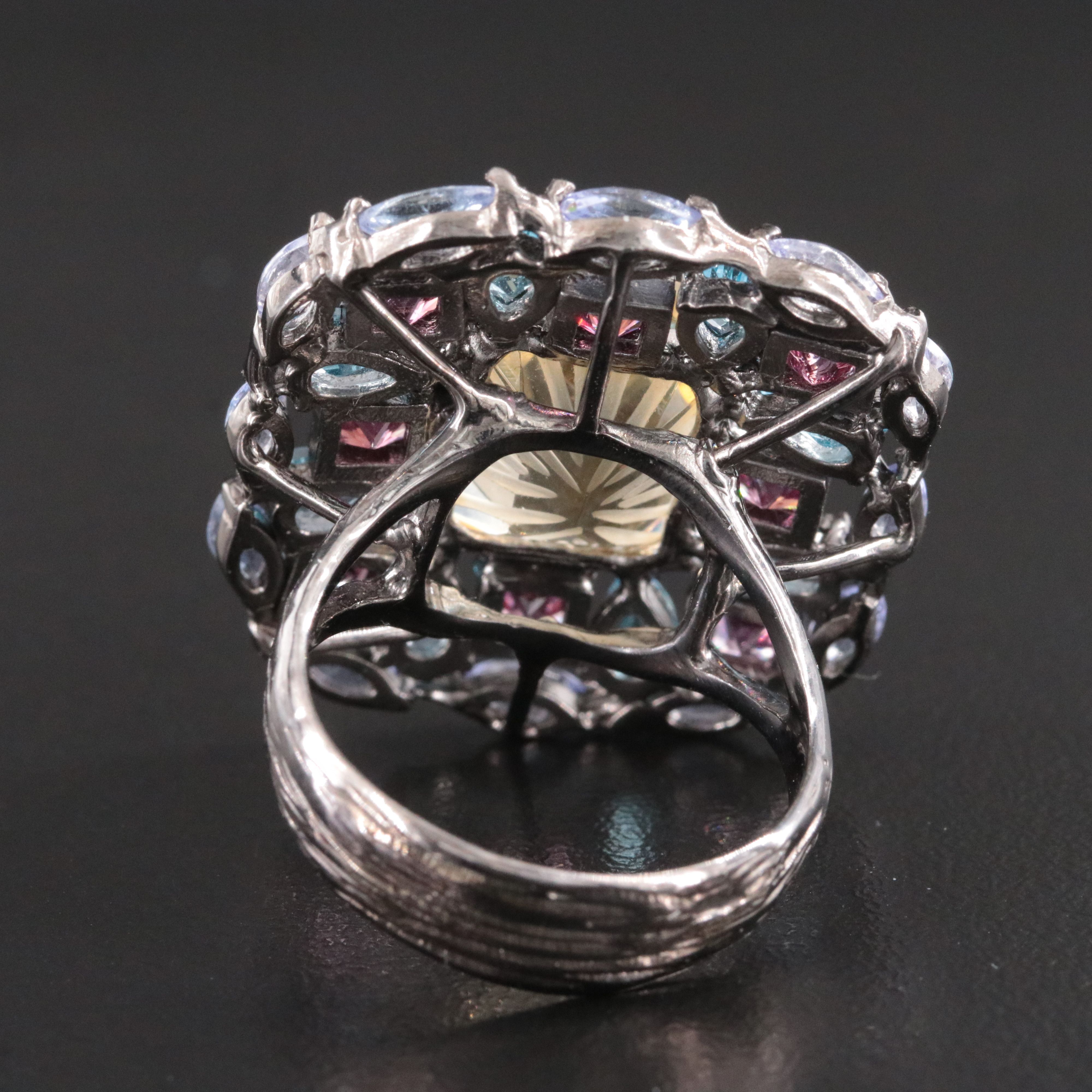 Sterling Halo Ring Ft. Citrine, Tourmaline and Blue Topaz