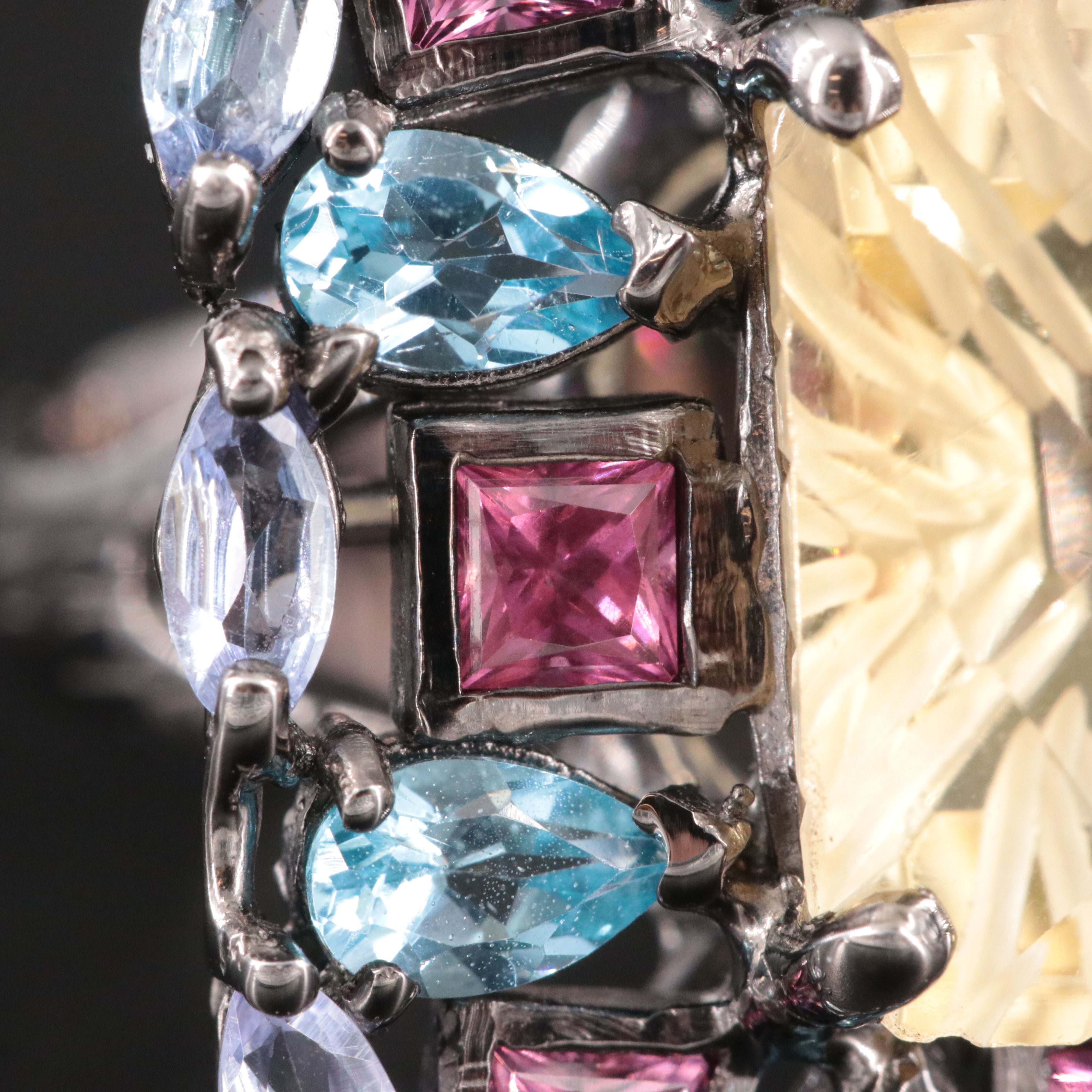 Sterling Halo Ring Ft. Citrine, Tourmaline and Blue Topaz