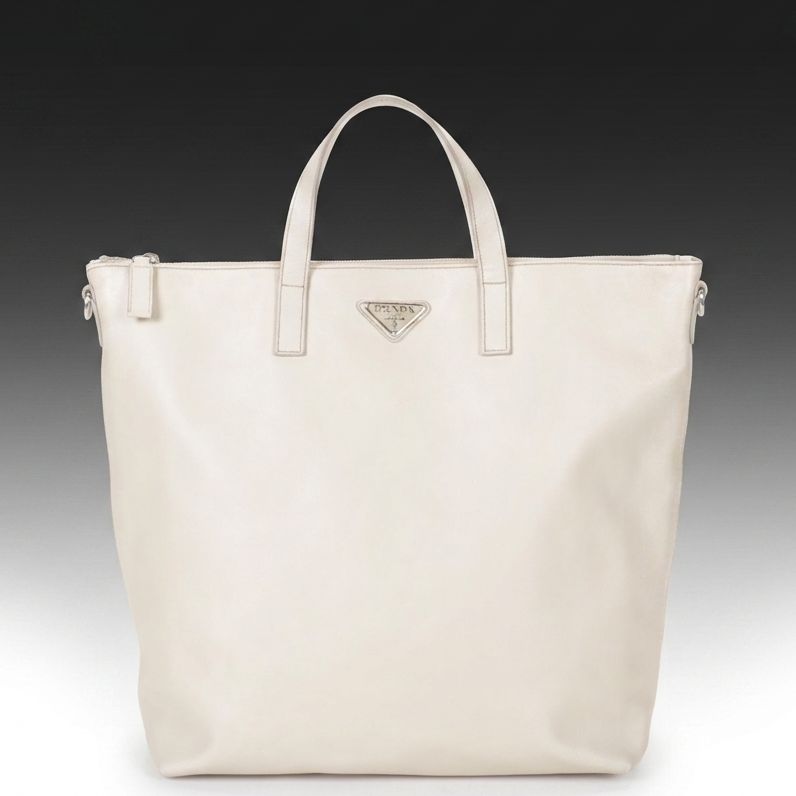 Prada Travel Tote Bag in White Saffiano Leather