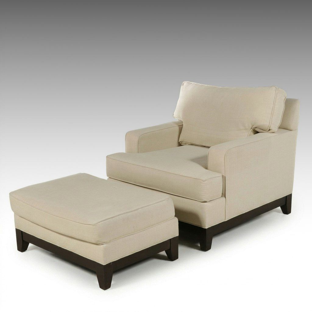 Ethan Allen Upholstered Armchair and Ottoman, 21st Century