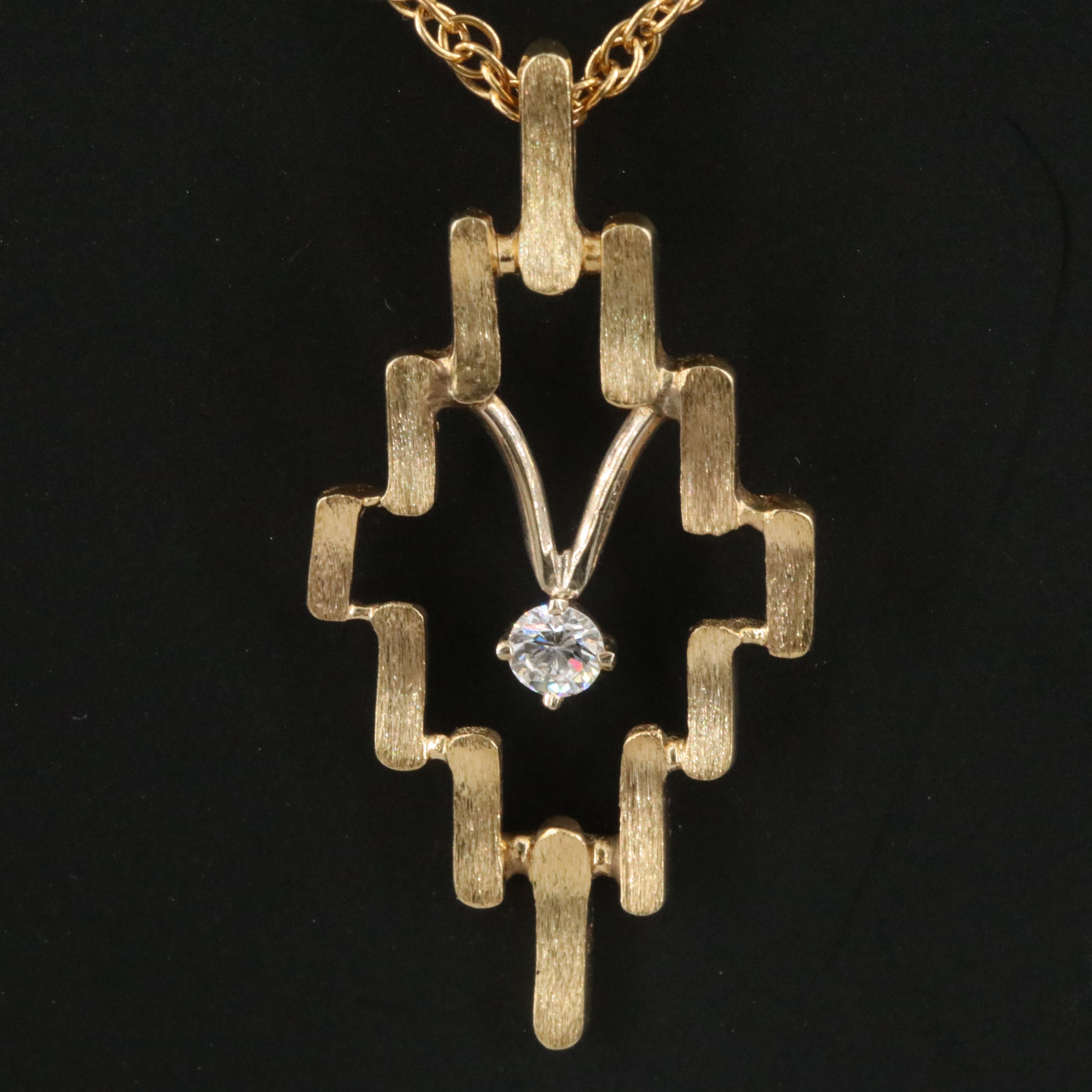 Vintage 14K 0.14 CT Diamond Pendant on 10K Rope Chain Necklace