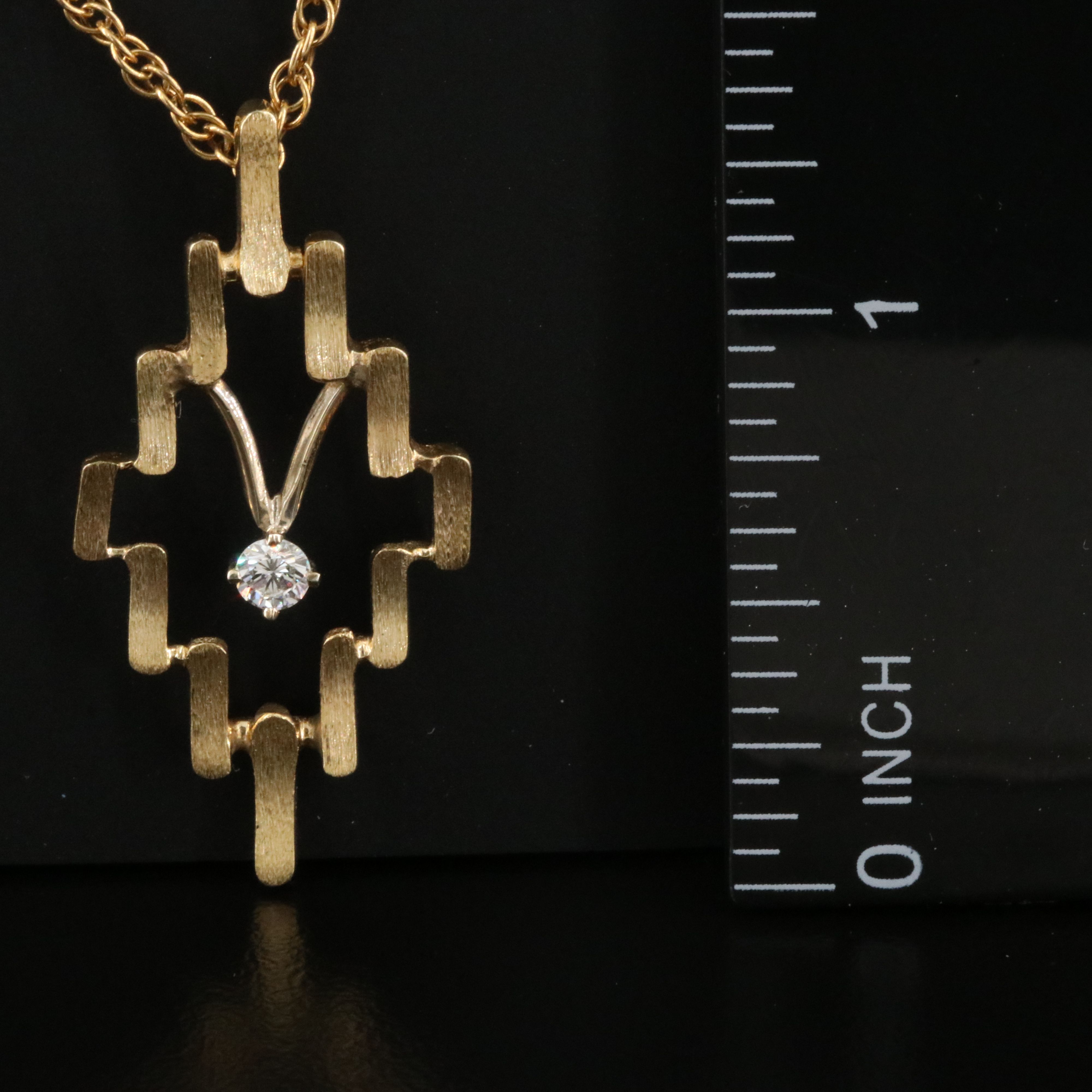 Vintage 14K 0.14 CT Diamond Pendant on 10K Rope Chain Necklace