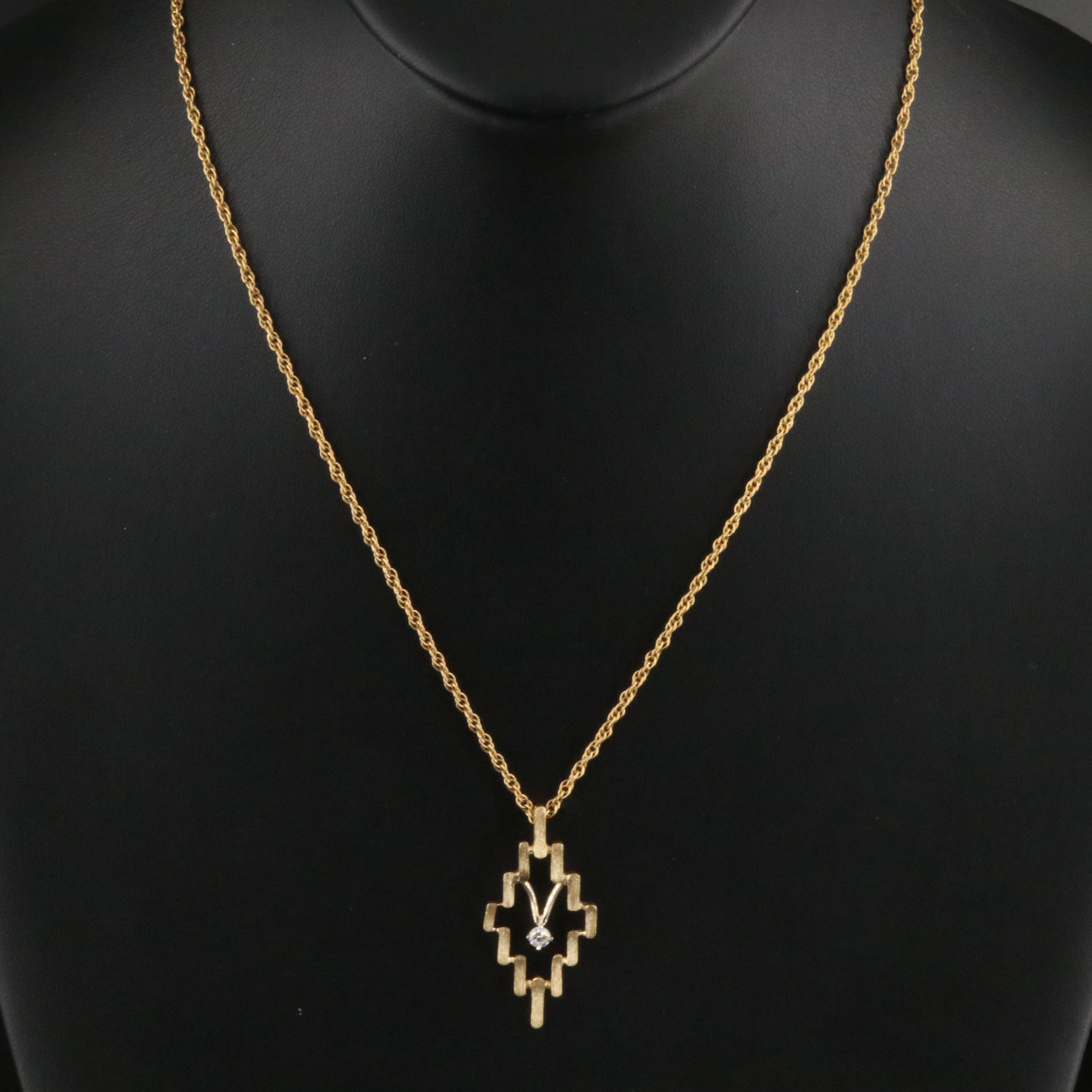 Vintage 14K 0.14 CT Diamond Pendant on 10K Rope Chain Necklace