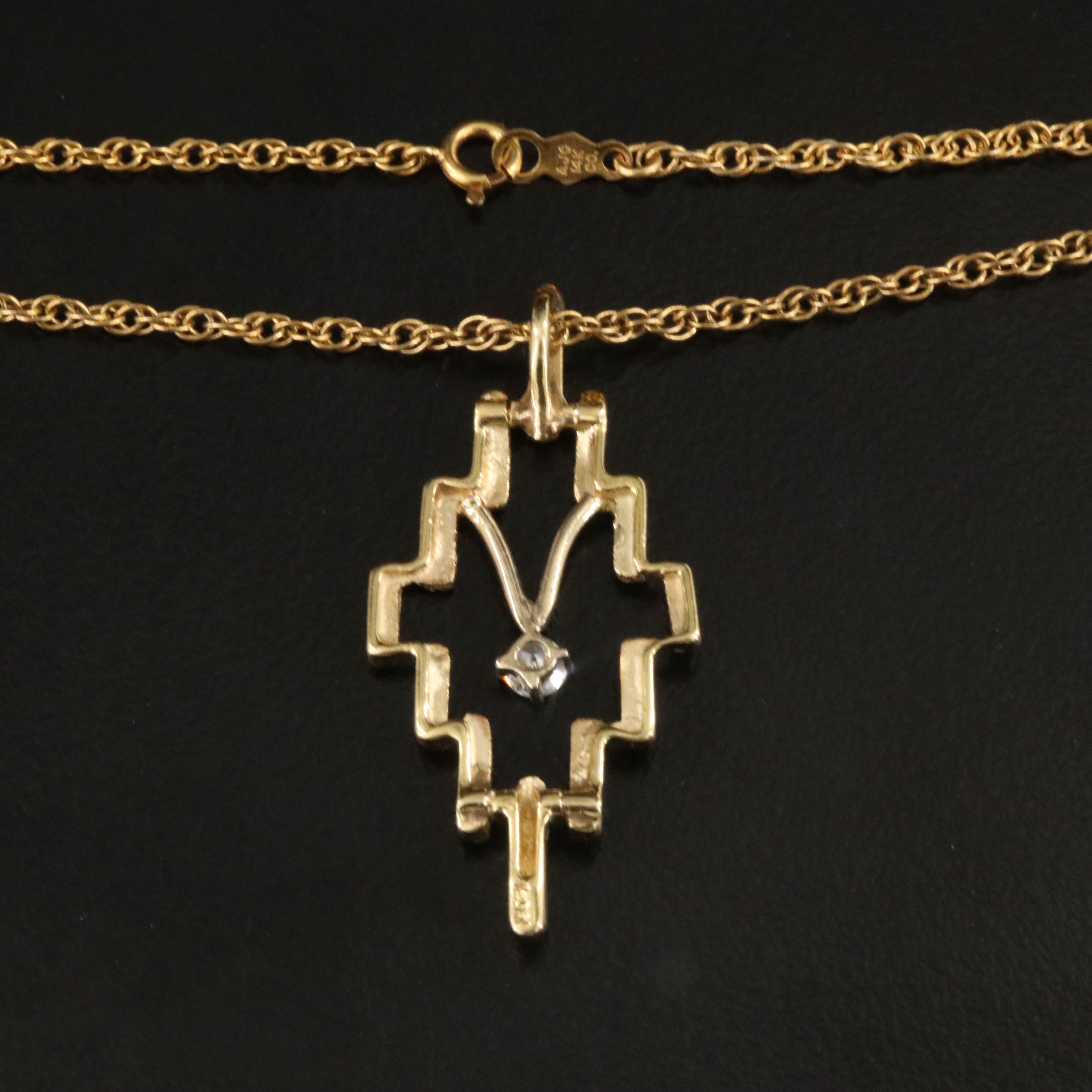 Vintage 14K 0.14 CT Diamond Pendant on 10K Rope Chain Necklace