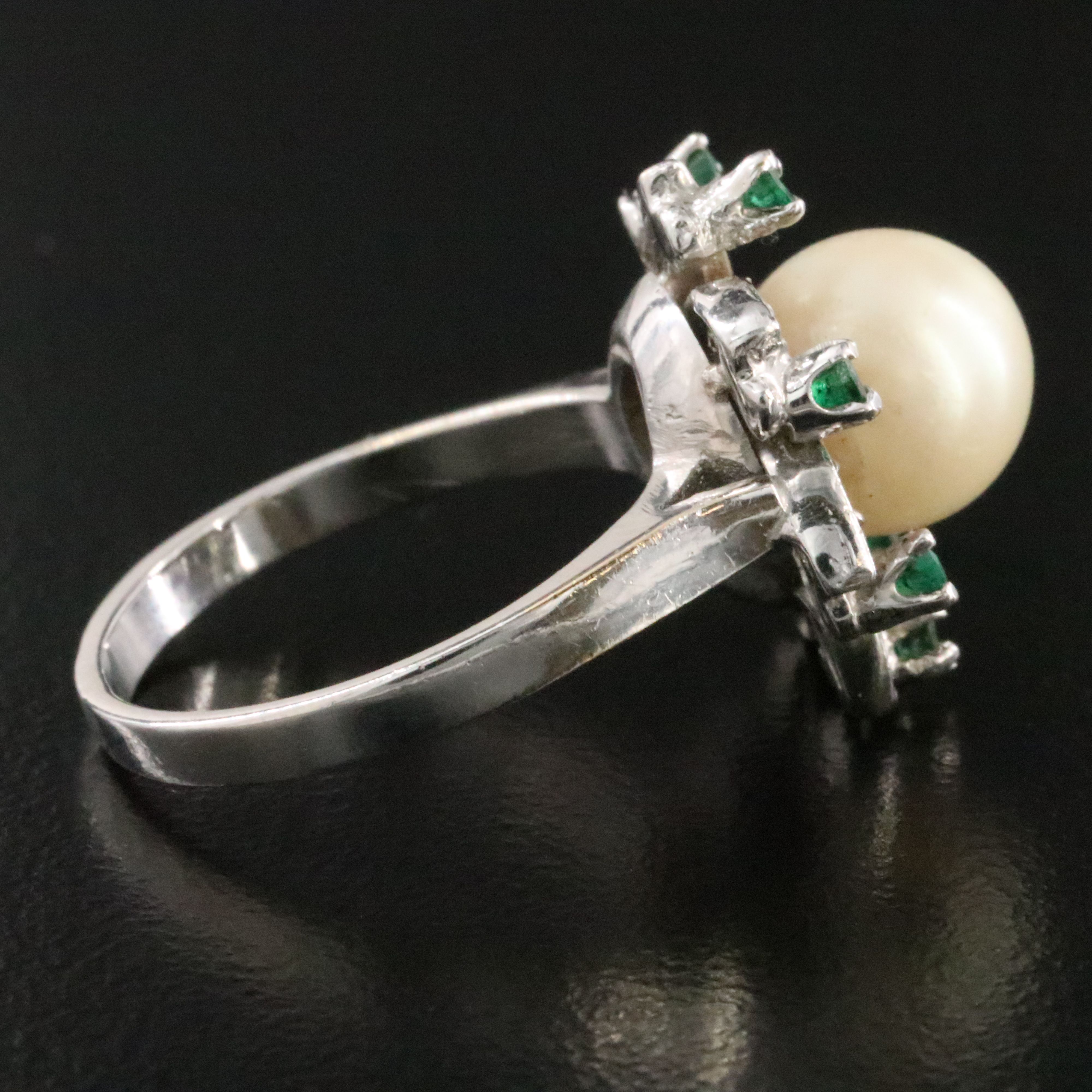 14K Pearl, Emerald and Diamond Pinwheel Ring