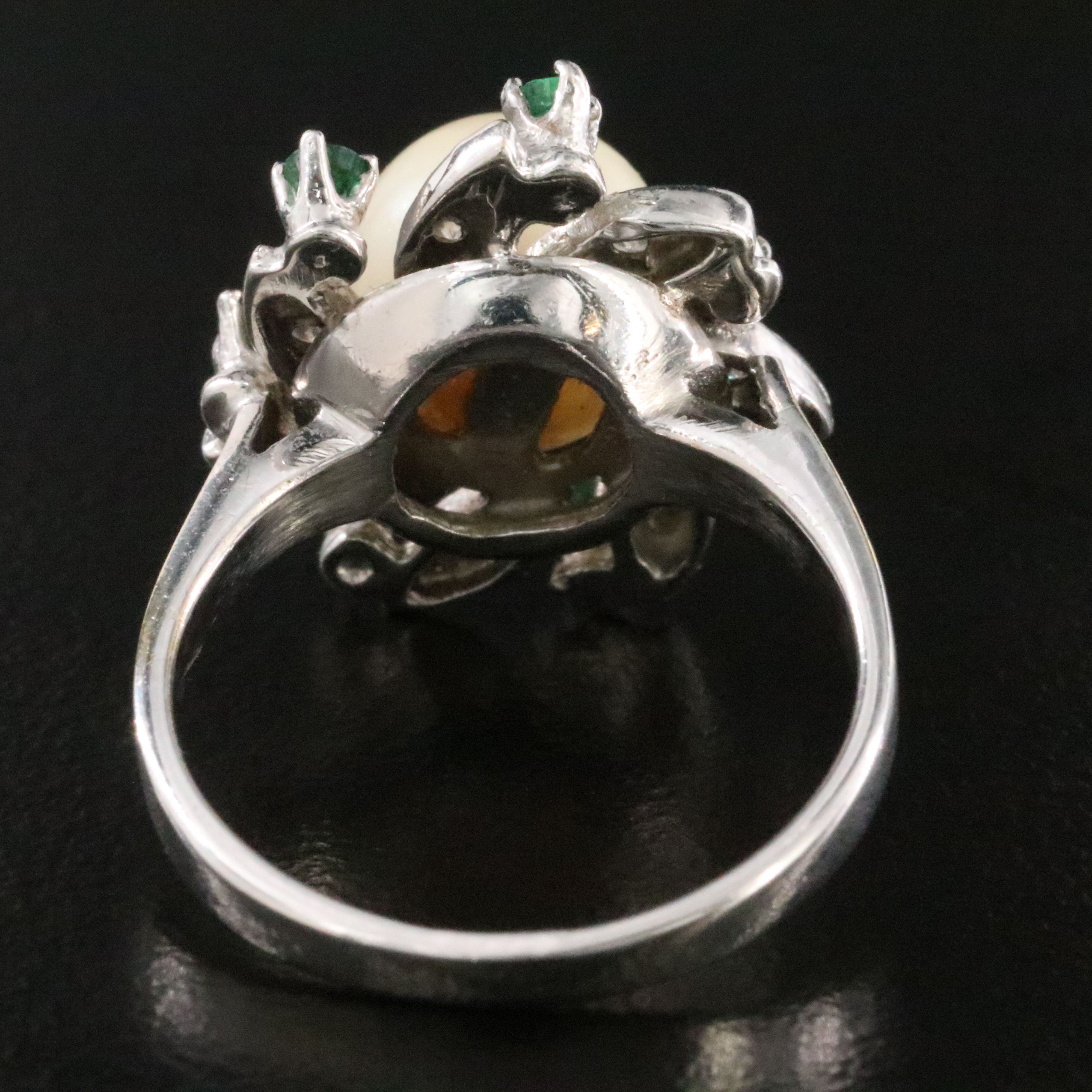 14K Pearl, Emerald and Diamond Pinwheel Ring