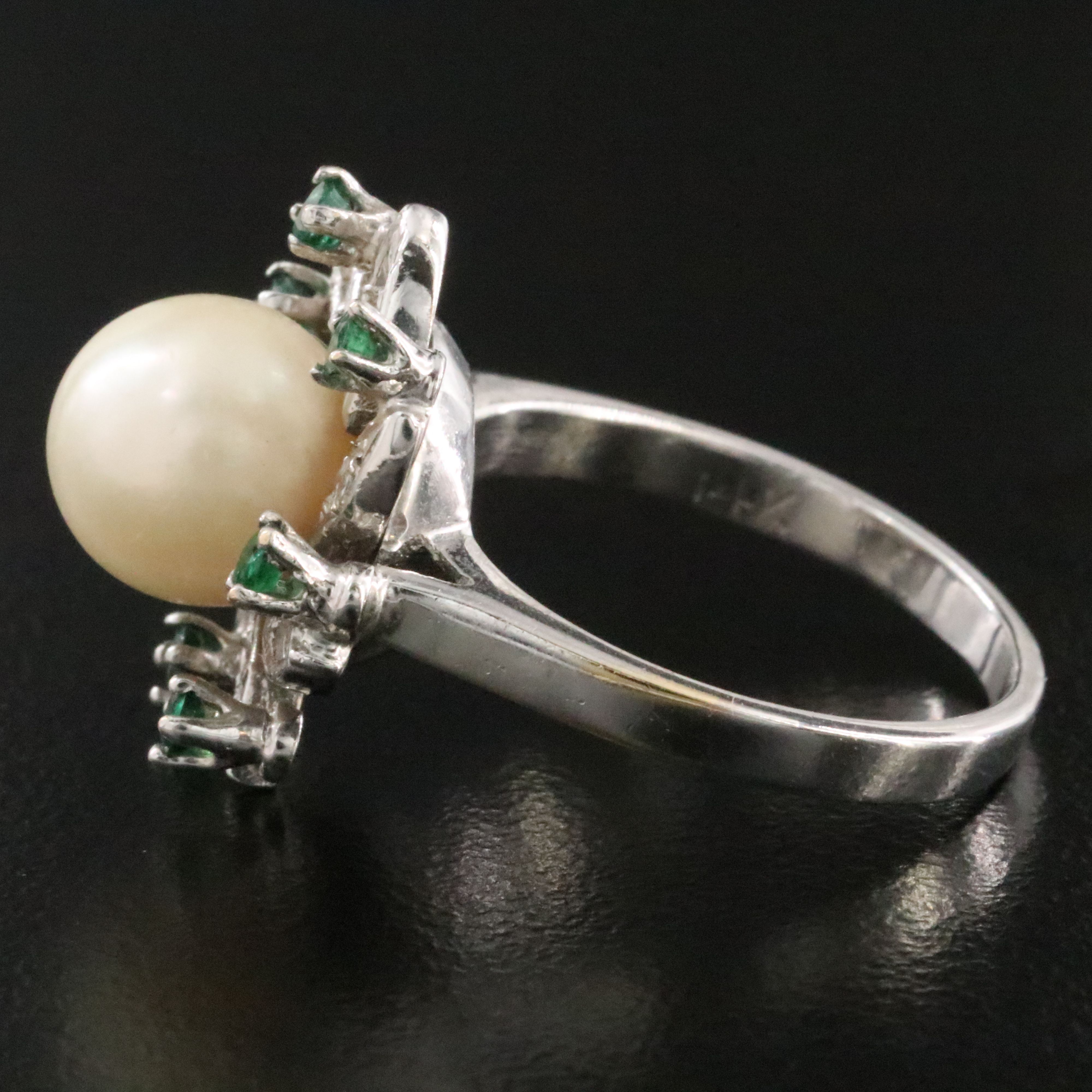 14K Pearl, Emerald and Diamond Pinwheel Ring
