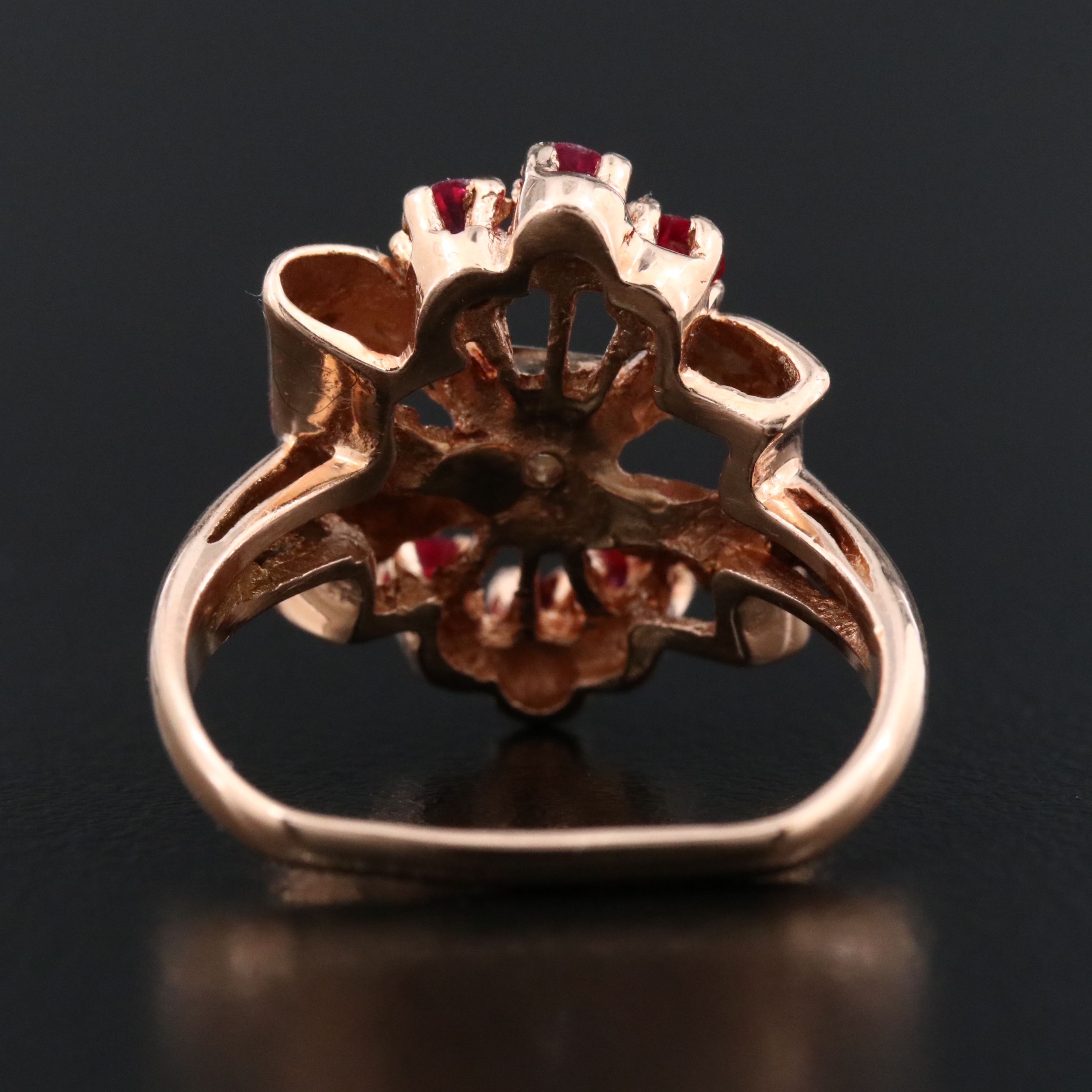 Retro 14K Rose Gold Diamond and Ruby Bow Ring