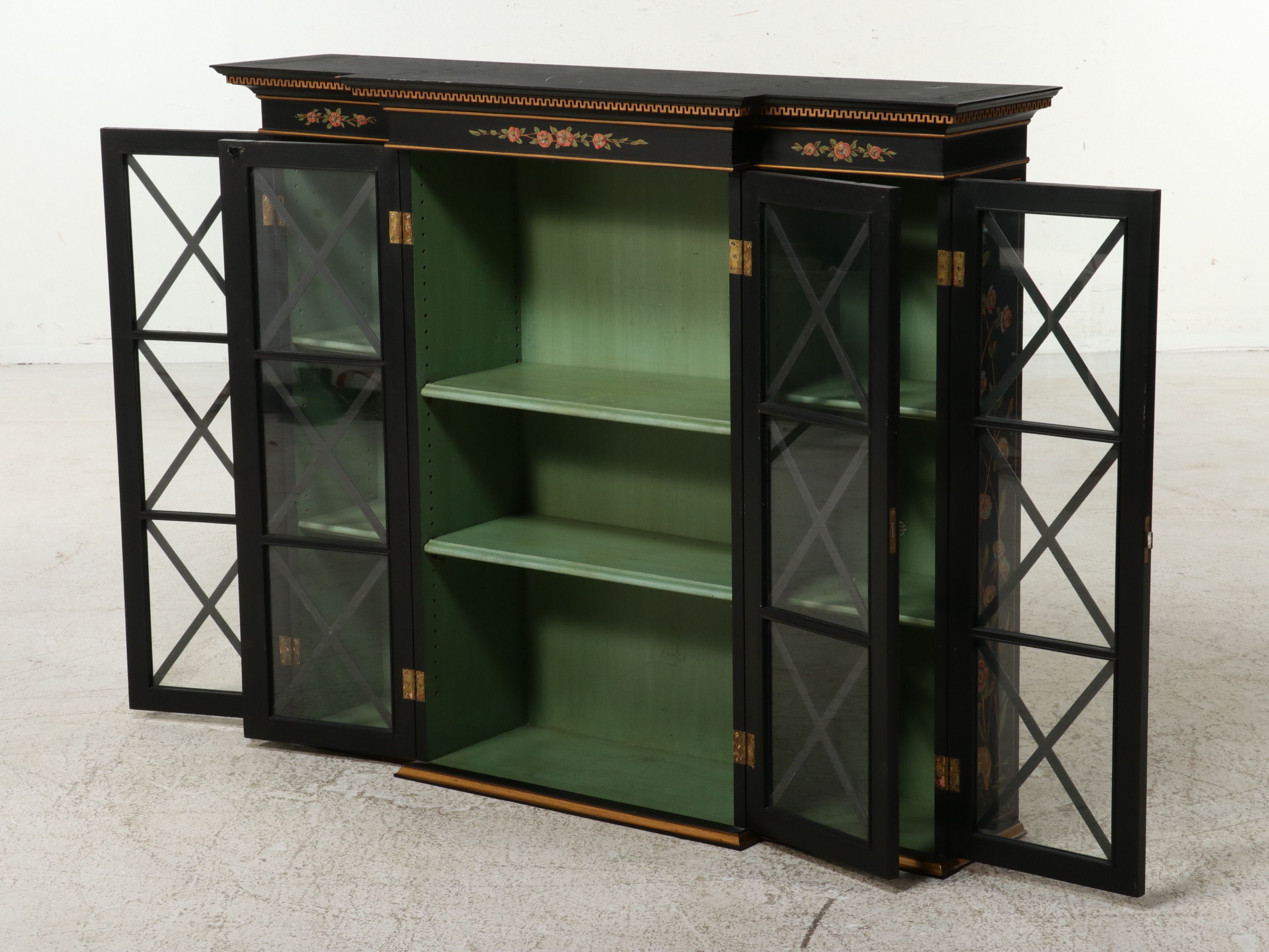 Chinese Style Lacquered Breakfront China Cabinet