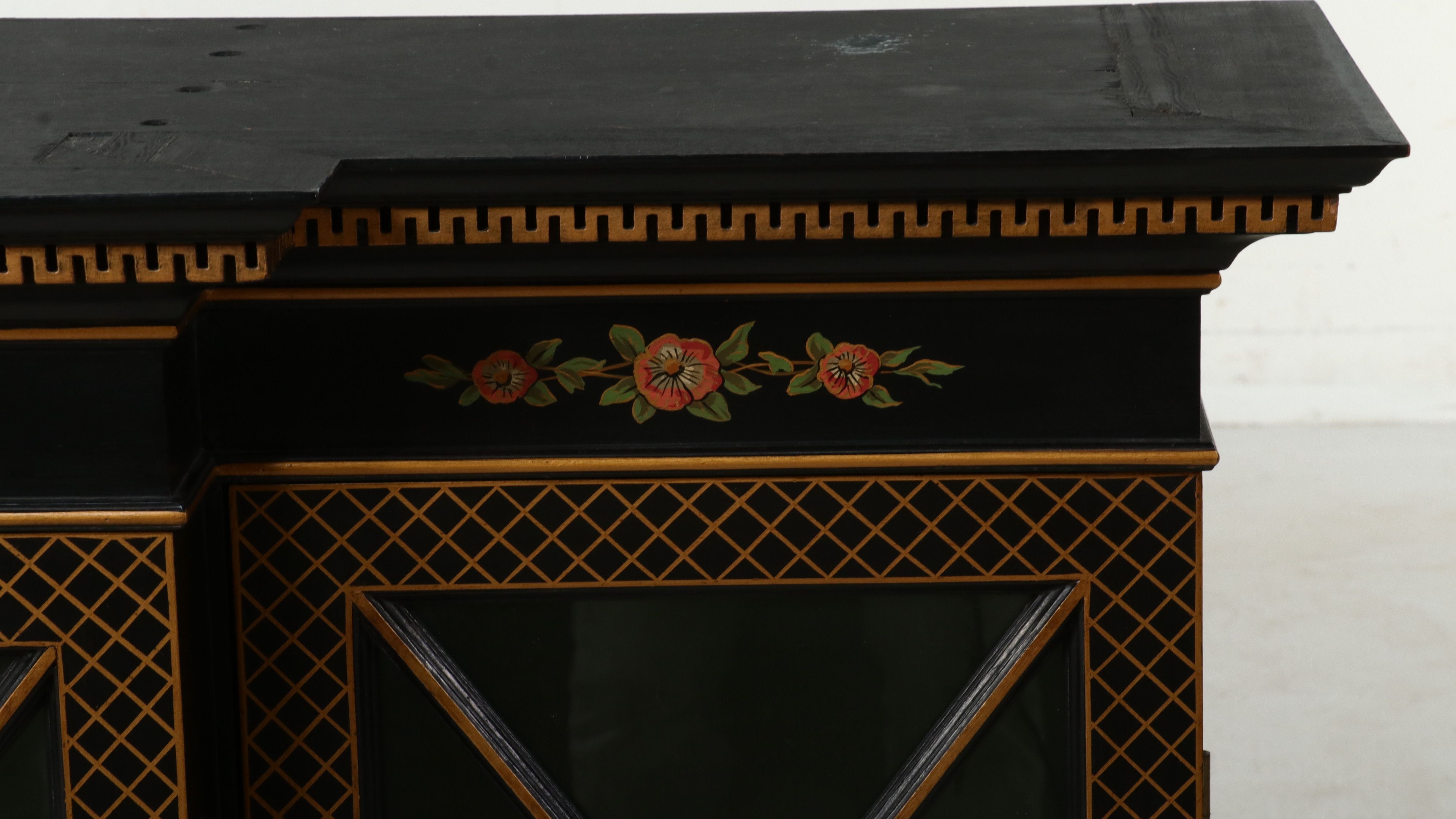 Chinese Style Lacquered Breakfront China Cabinet