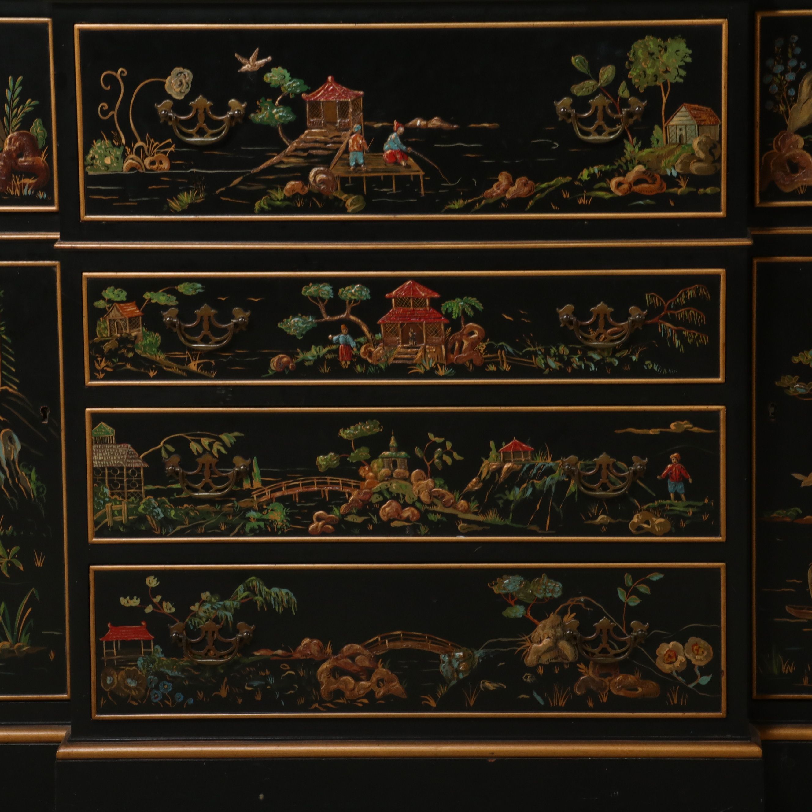 Chinese Style Lacquered Breakfront China Cabinet