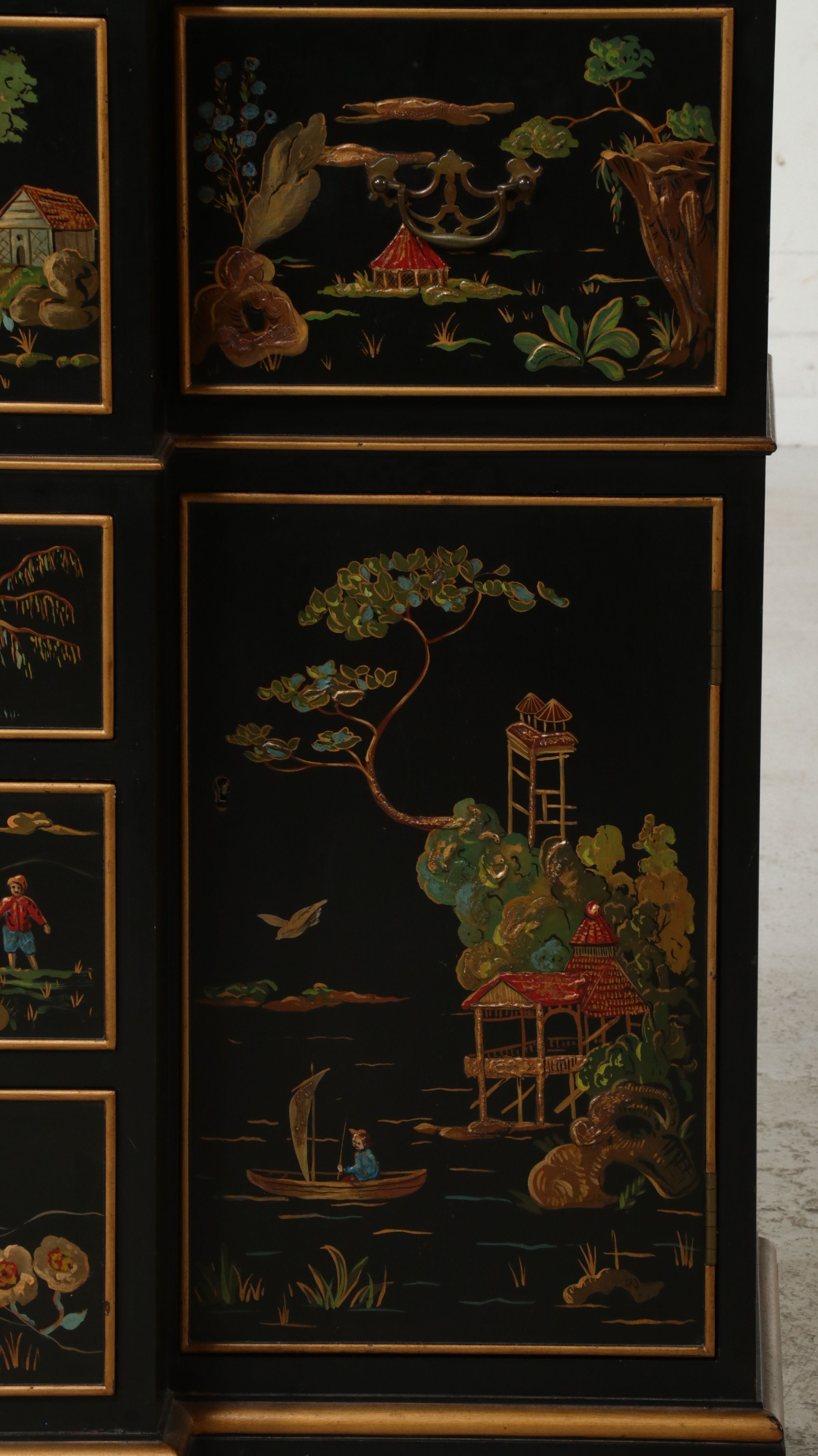 Chinese Style Lacquered Breakfront China Cabinet