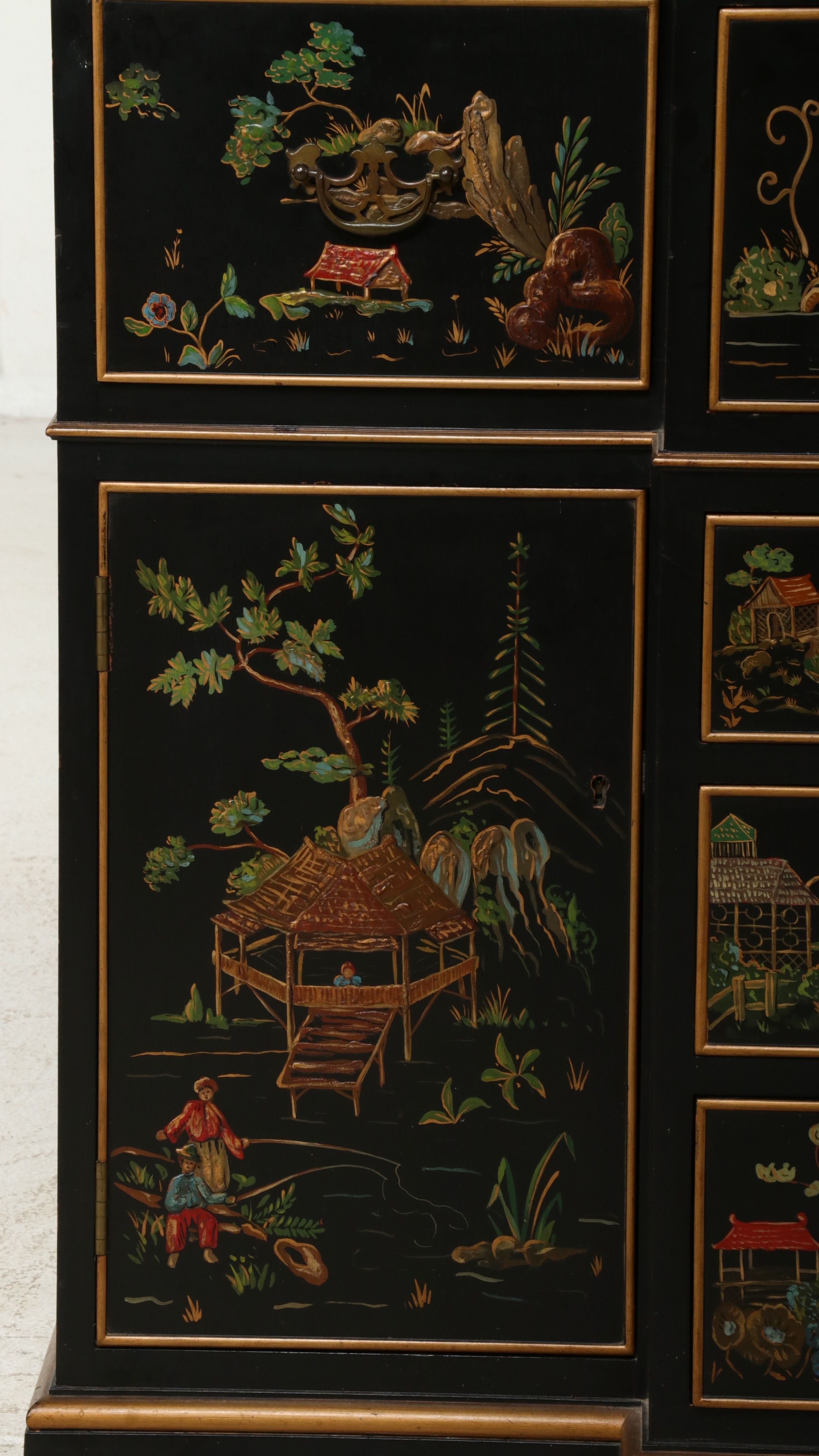 Chinese Style Lacquered Breakfront China Cabinet