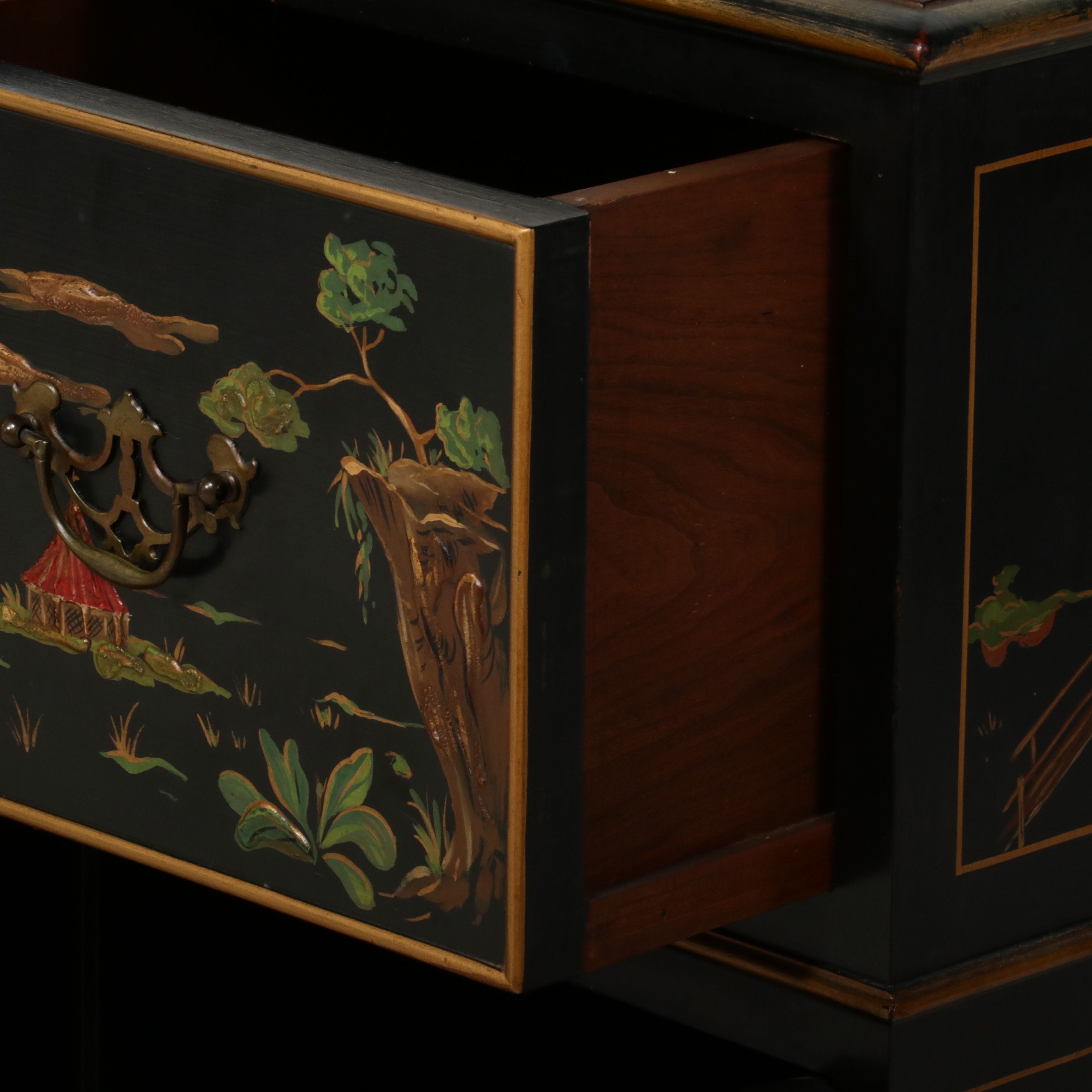 Chinese Style Lacquered Breakfront China Cabinet