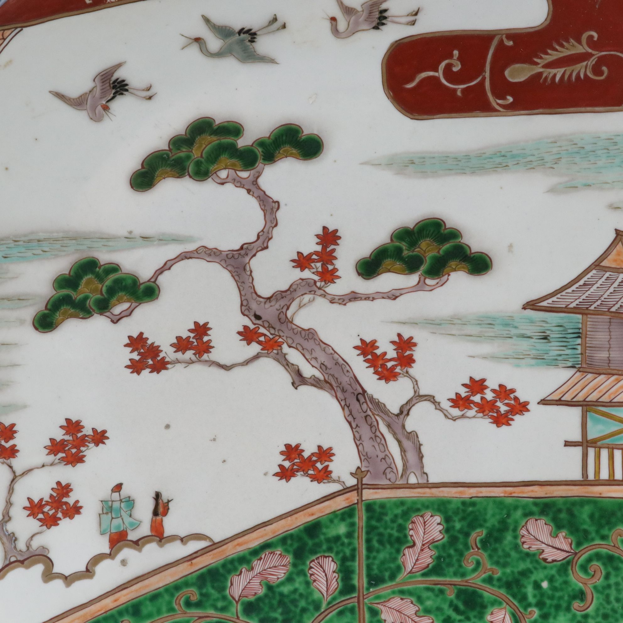 Large Japanese Imari Porcelain Platter with Nature Scene