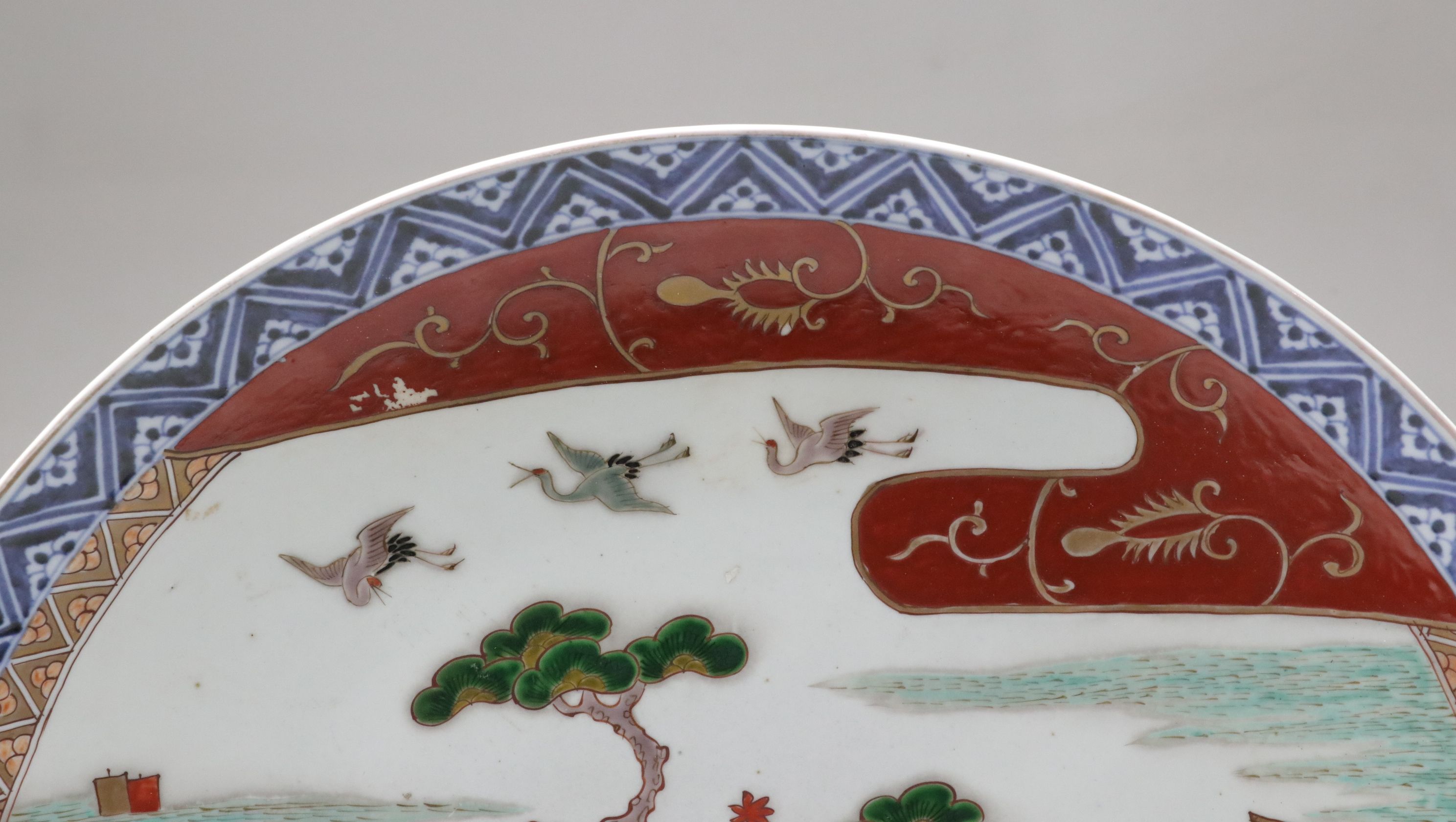 Large Japanese Imari Porcelain Platter with Nature Scene