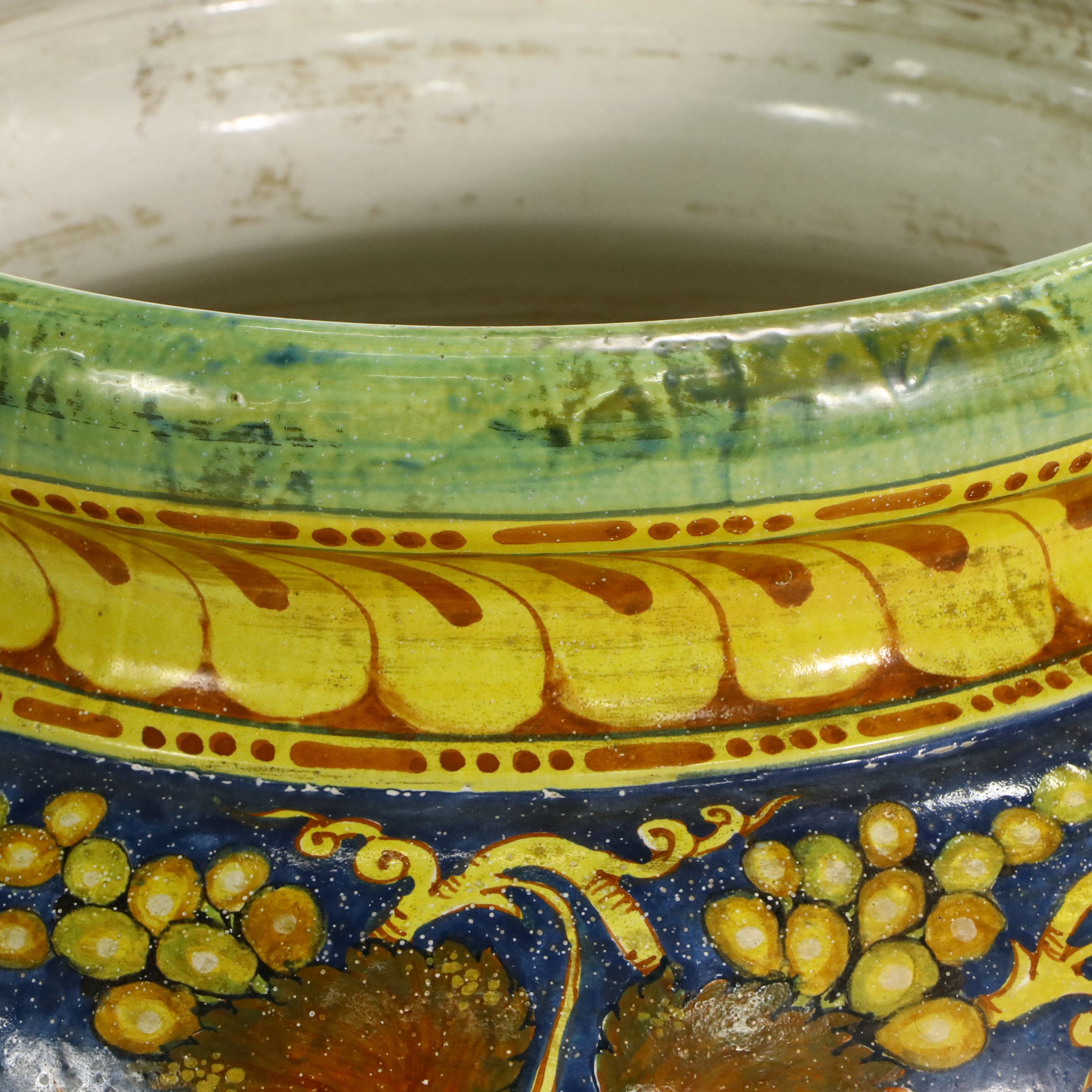 Artist Signed Hand-Painted Polychrome Lugged Ceramic Planter