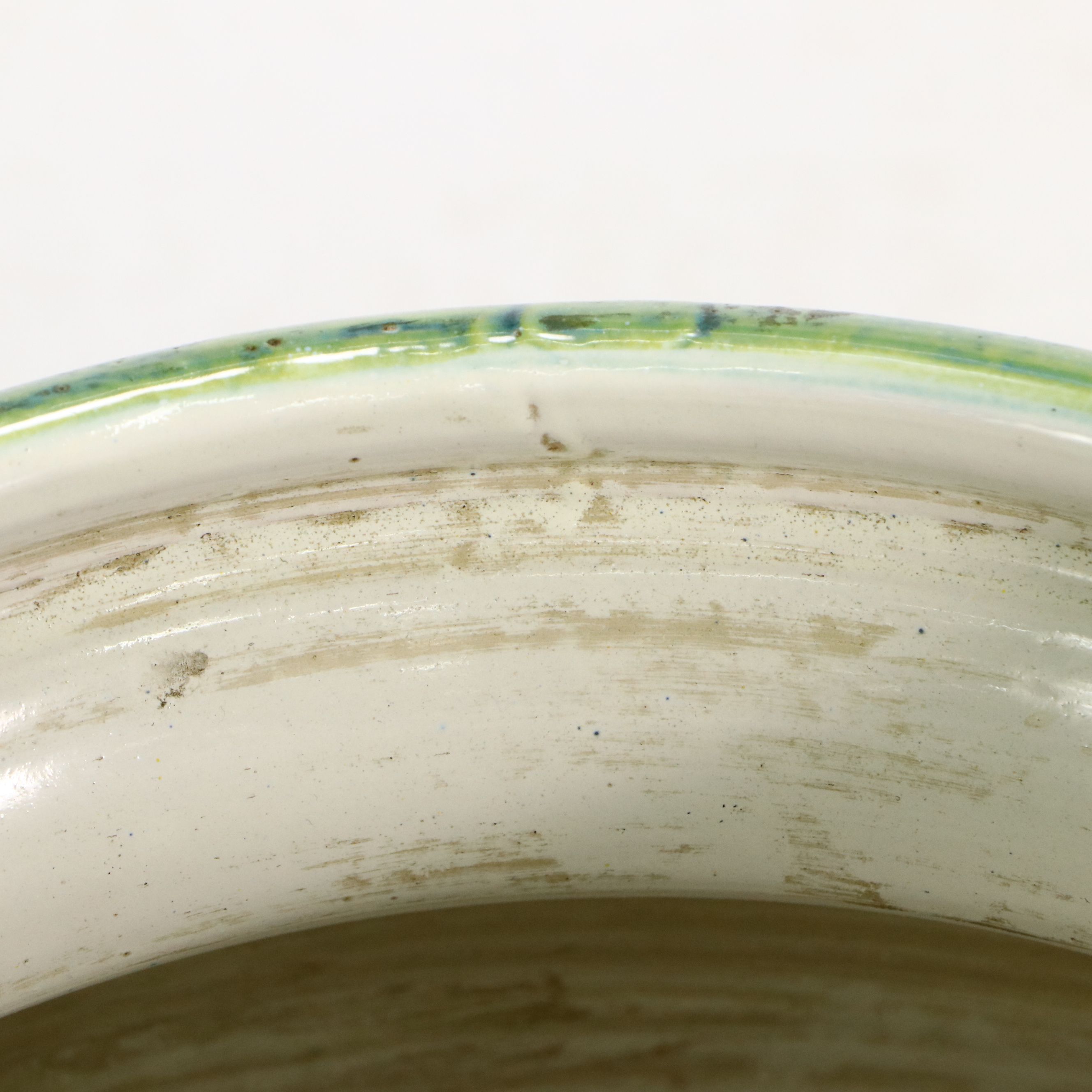 Artist Signed Hand-Painted Polychrome Lugged Ceramic Planter