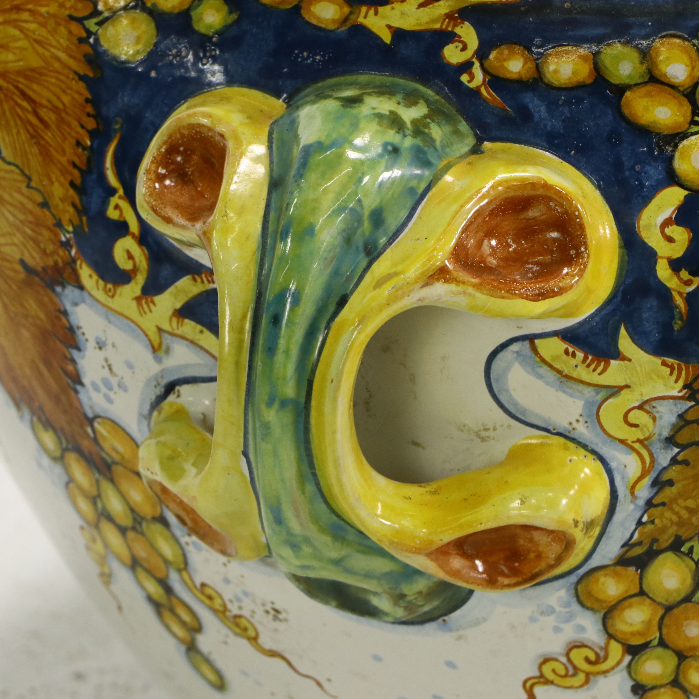 Artist Signed Hand-Painted Polychrome Lugged Ceramic Planter