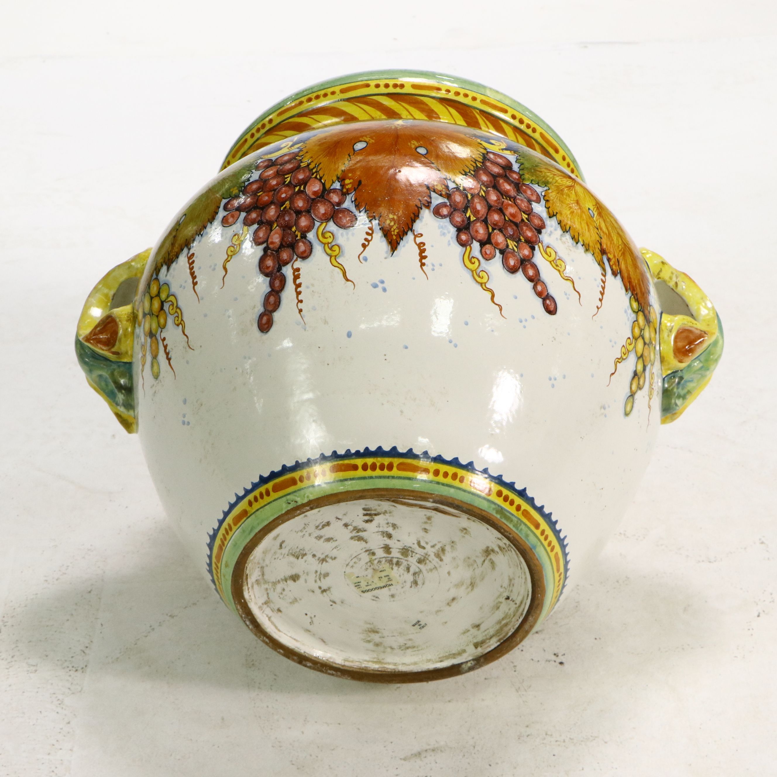 Artist Signed Hand-Painted Polychrome Lugged Ceramic Planter