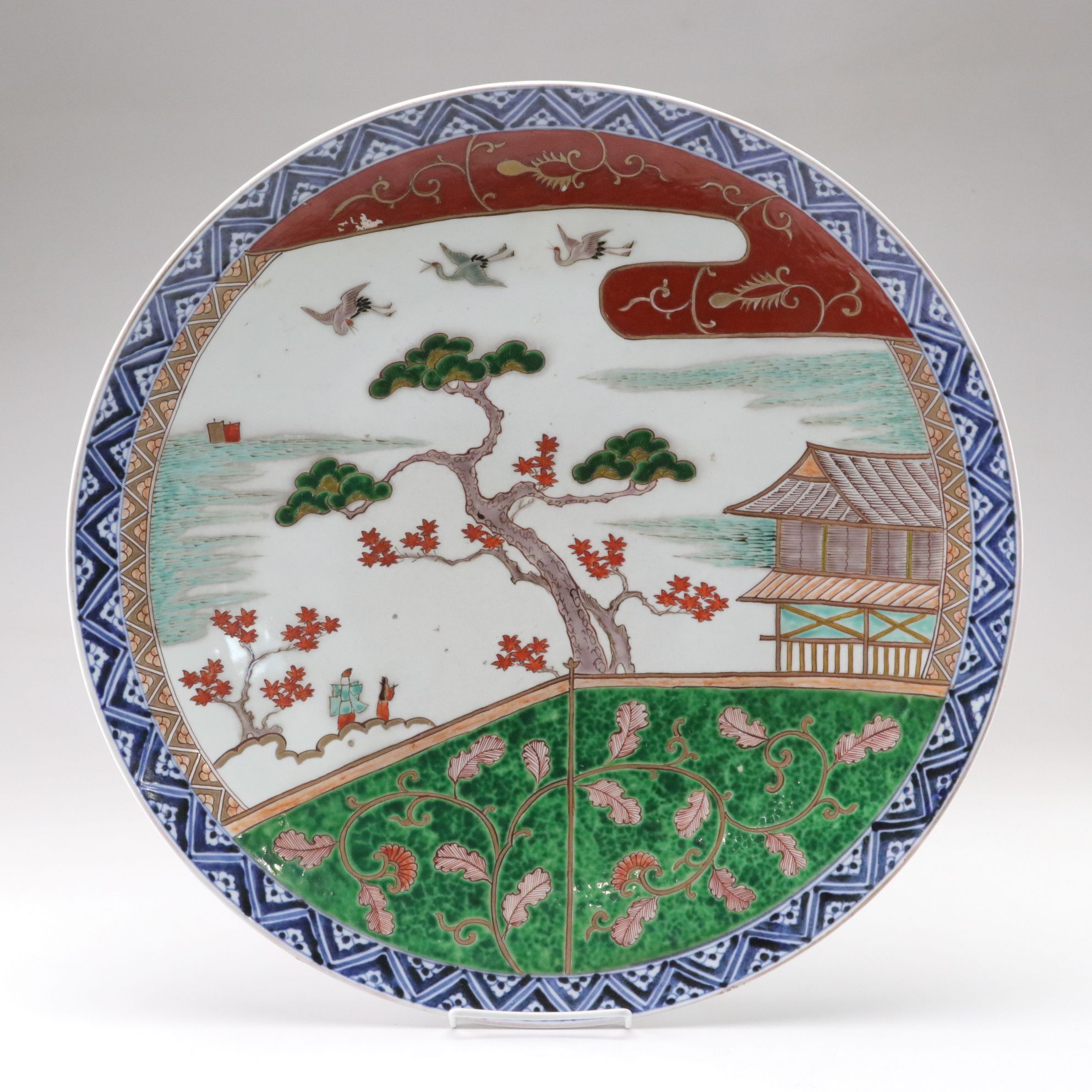 Large Japanese Imari Porcelain Platter with Nature Scene