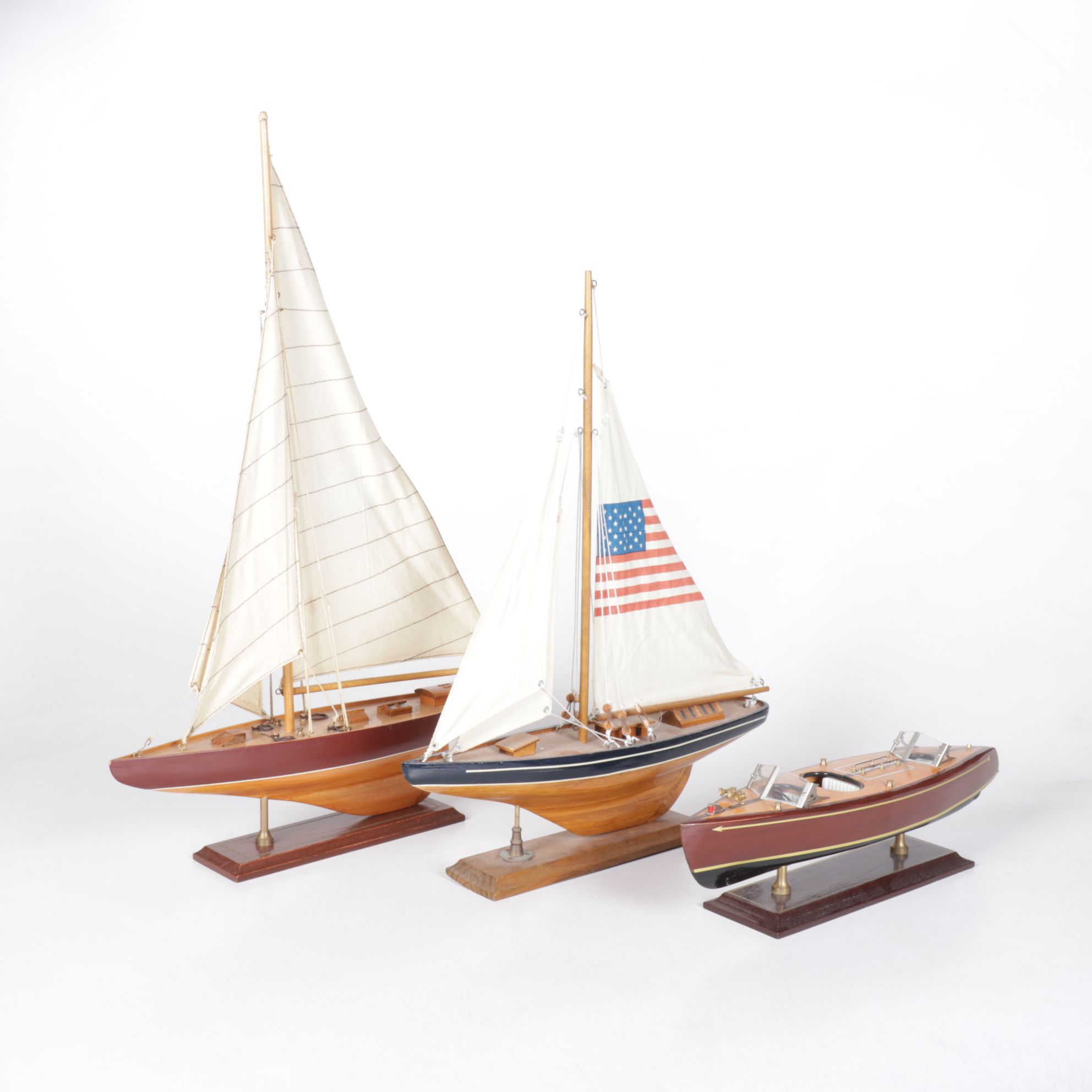Wooden Model Figure Sail Boats and Speed Boat