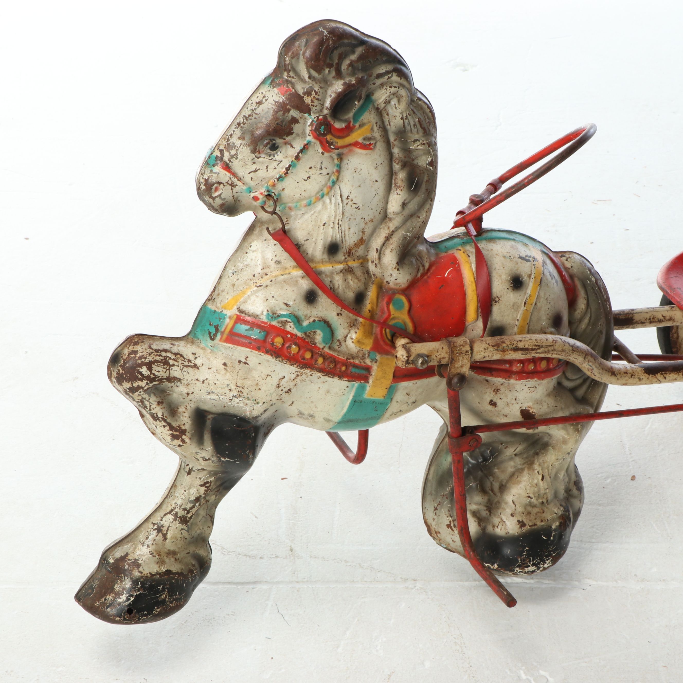 Mobo England Multicolor Pressed Steel Horse Pedal Toy, Mid-20th Century