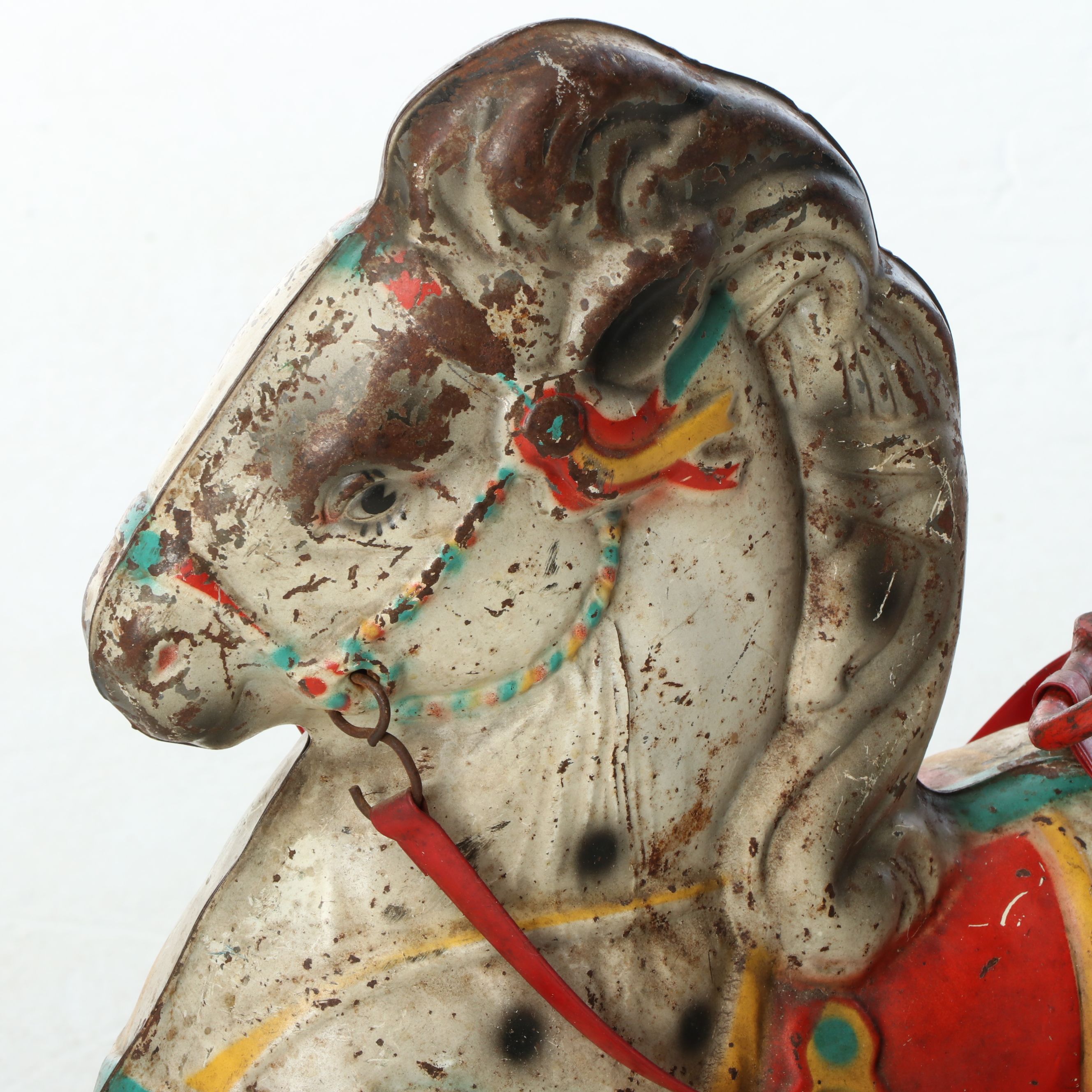 Mobo England Multicolor Pressed Steel Horse Pedal Toy, Mid-20th Century