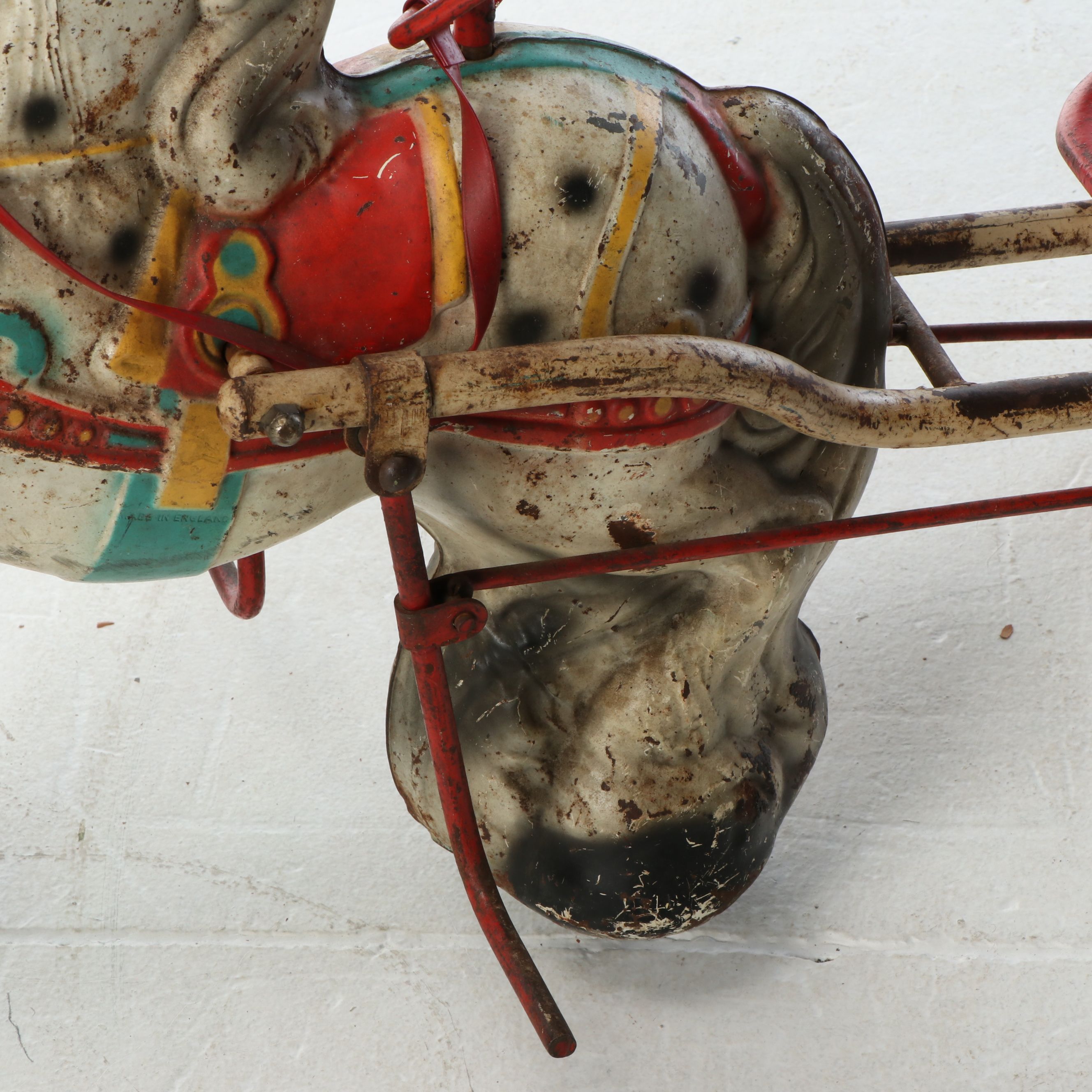 Mobo England Multicolor Pressed Steel Horse Pedal Toy, Mid-20th Century