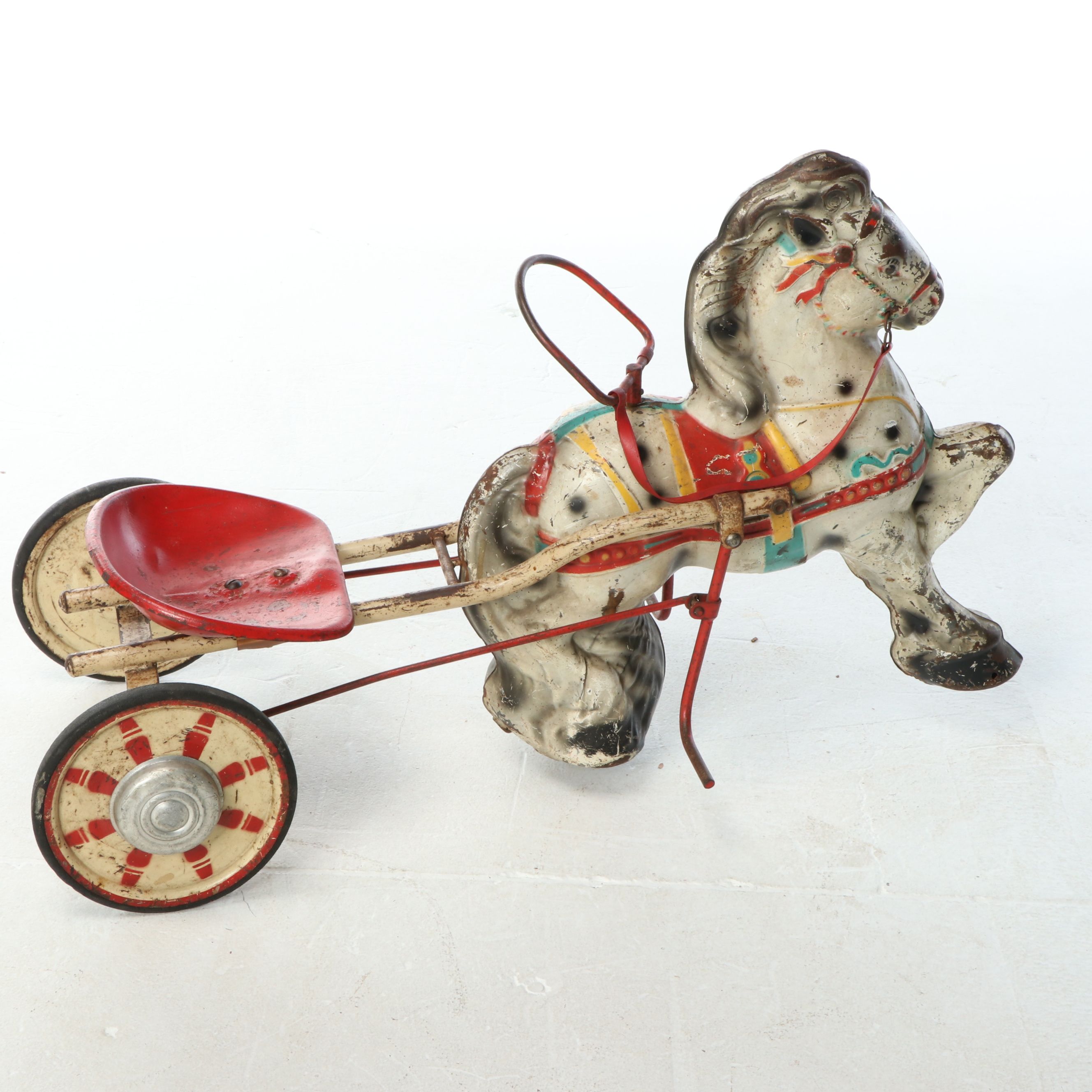 Mobo England Multicolor Pressed Steel Horse Pedal Toy, Mid-20th Century
