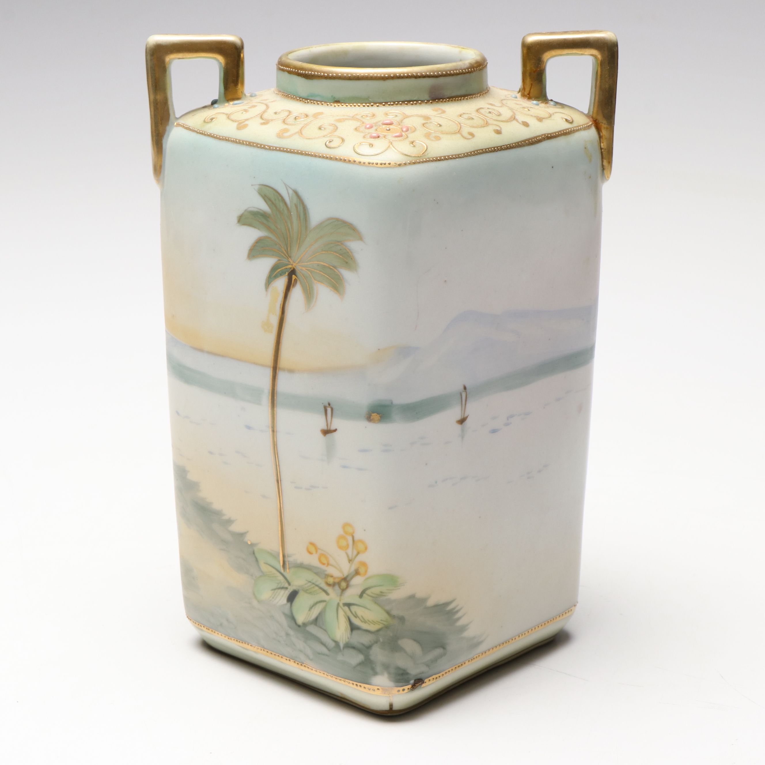 Japanese Hand-Painted Egyptian Landscape Porcelain Vase