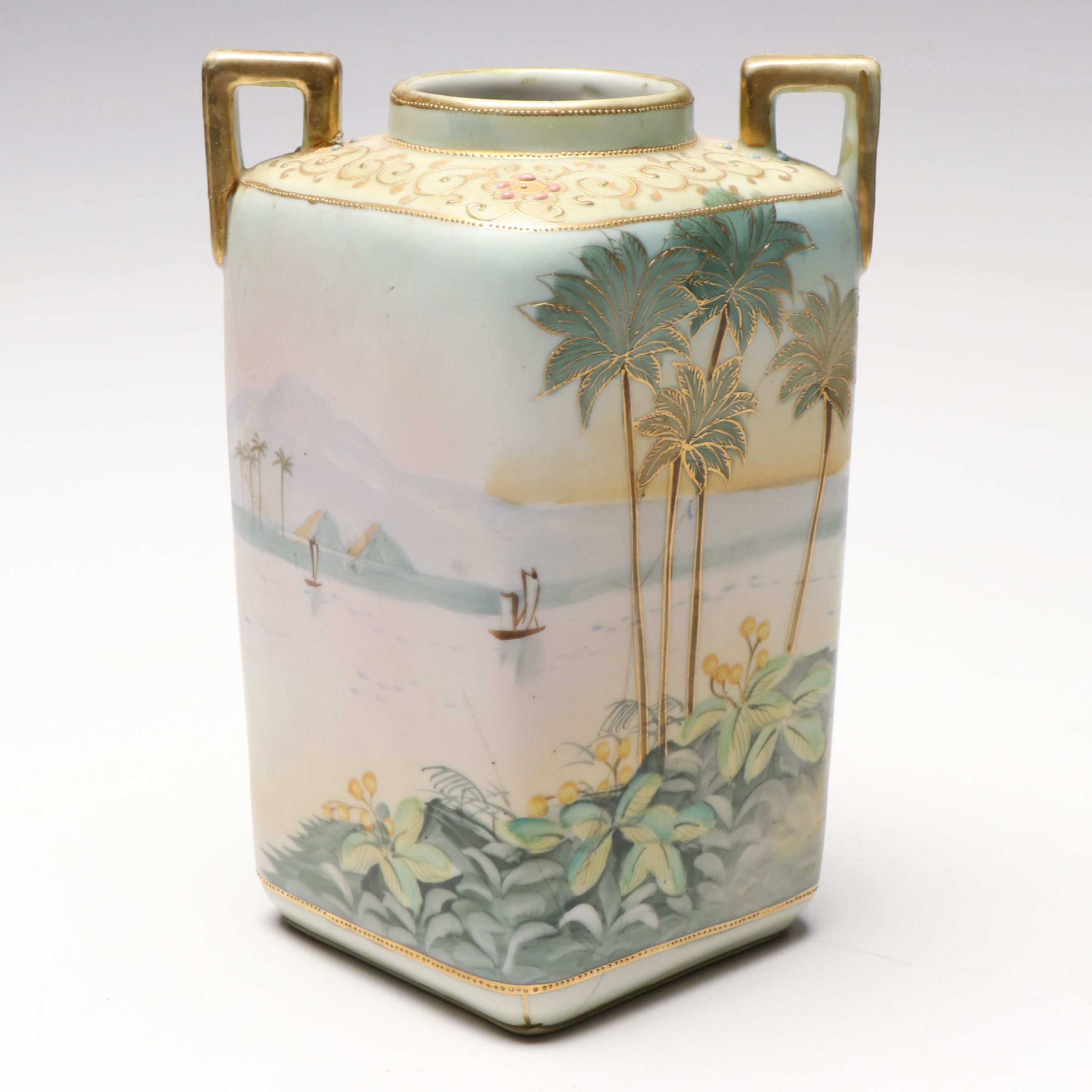 Japanese Hand-Painted Egyptian Landscape Porcelain Vase